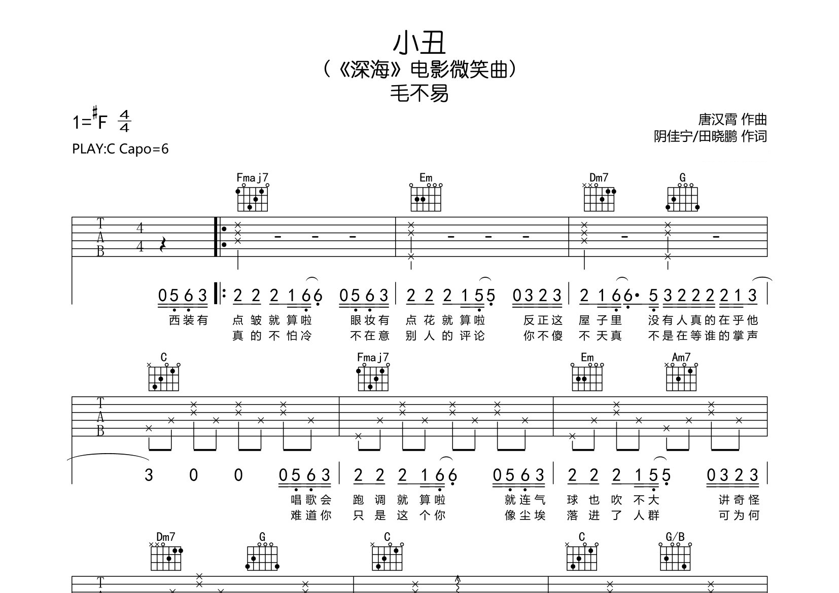 小丑吉他谱预览图