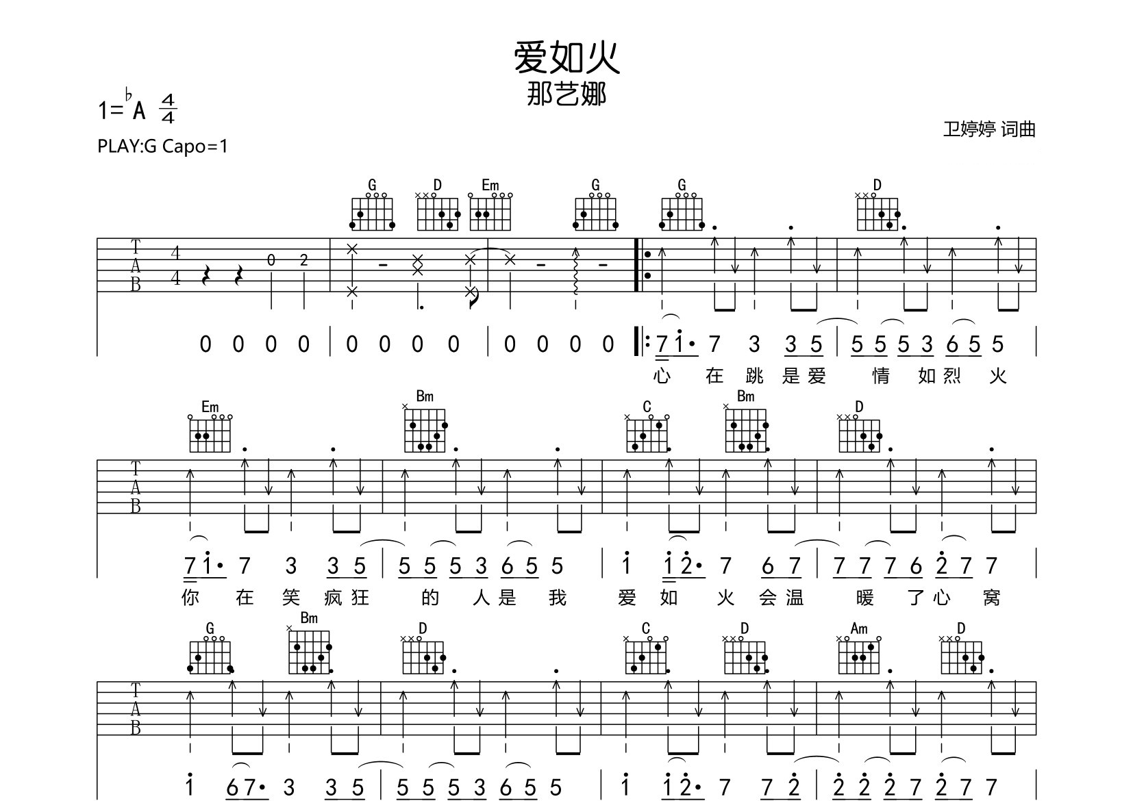爱如火吉他谱预览图