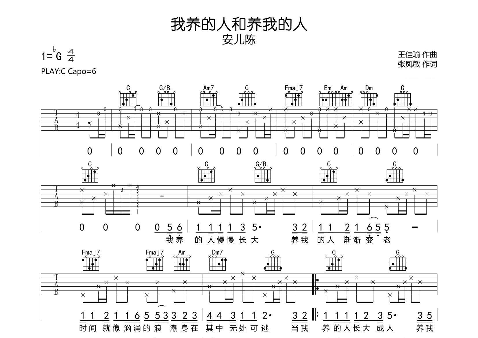 我养的人和养我的人吉他谱预览图