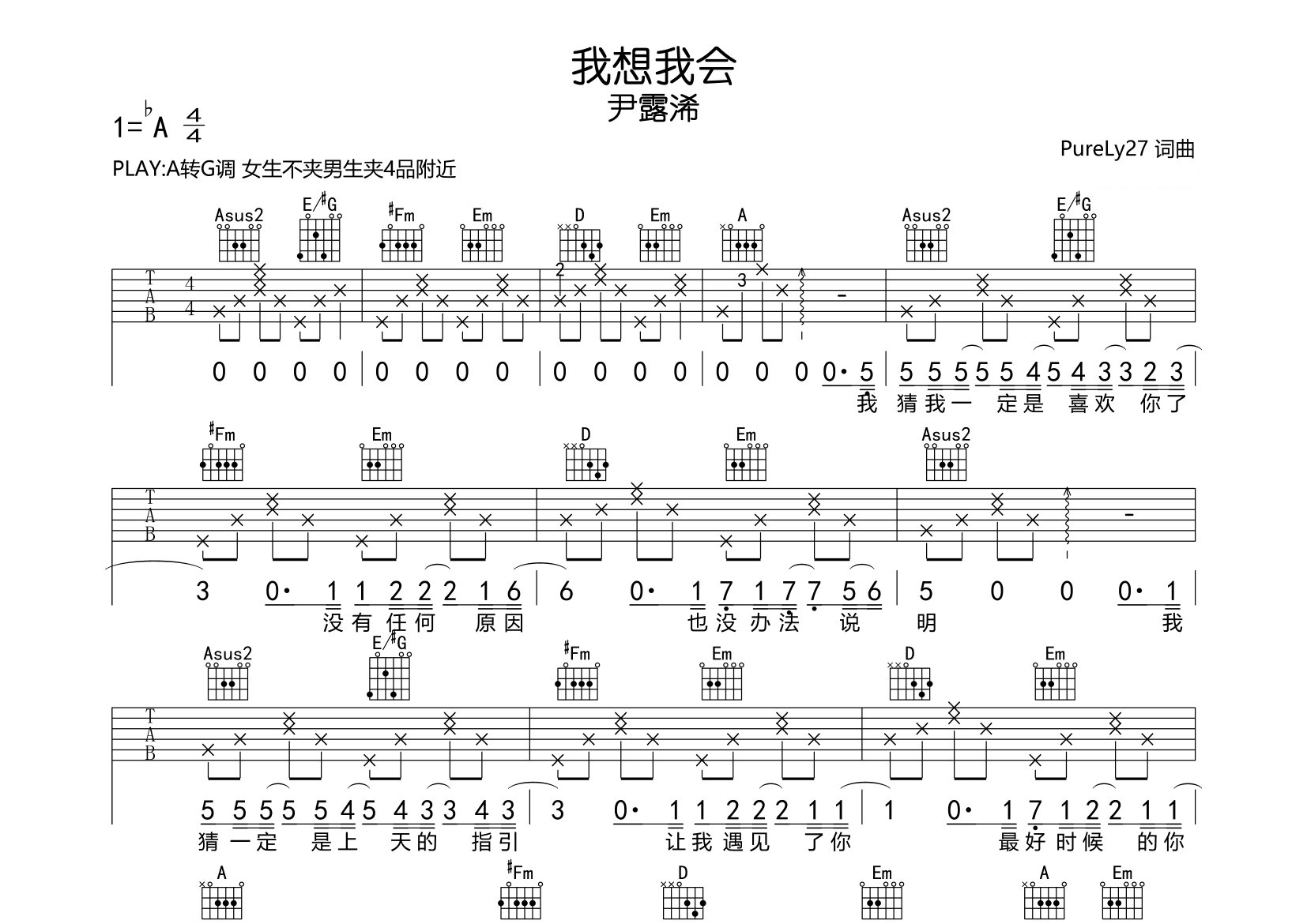 我想我会吉他谱预览图