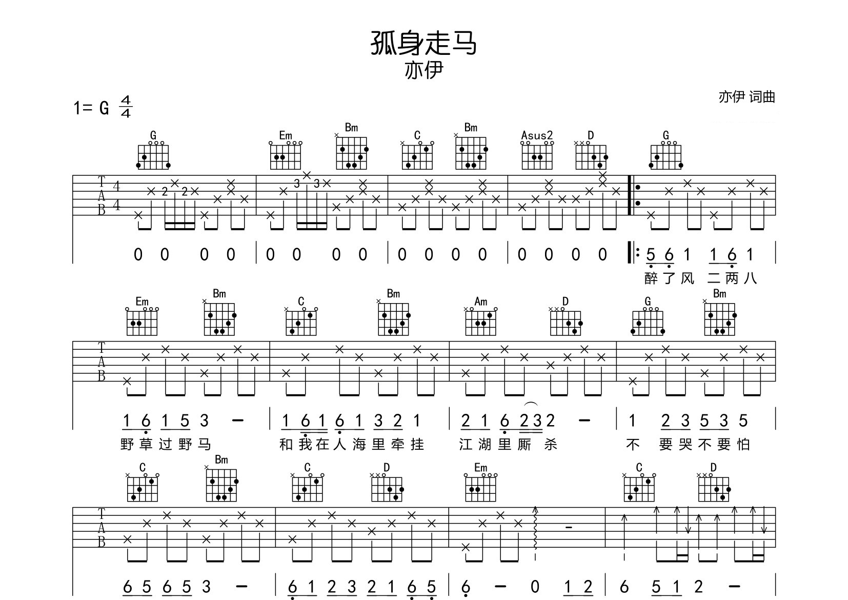 孤身走马吉他谱预览图