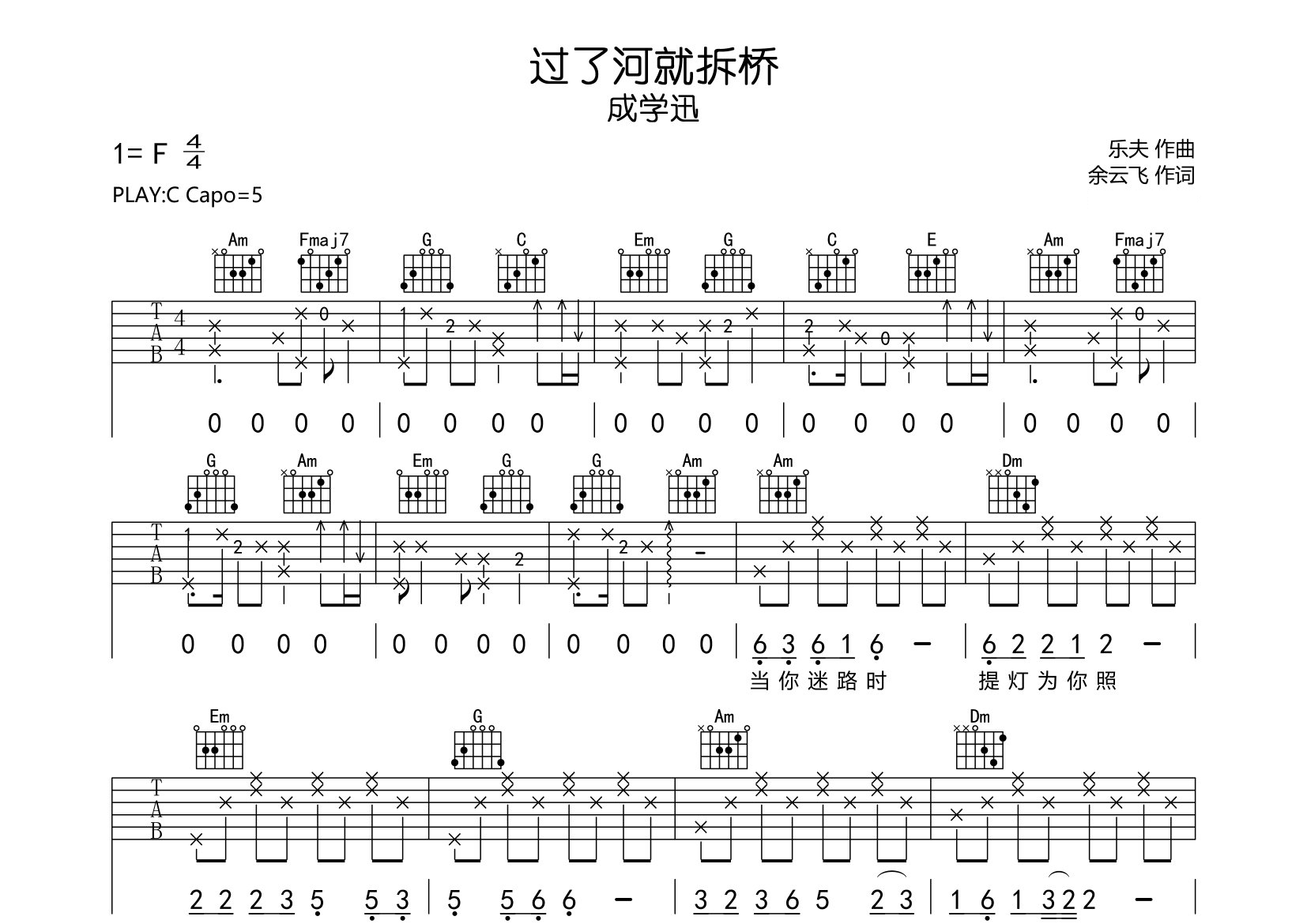 过了河就拆桥吉他谱预览图