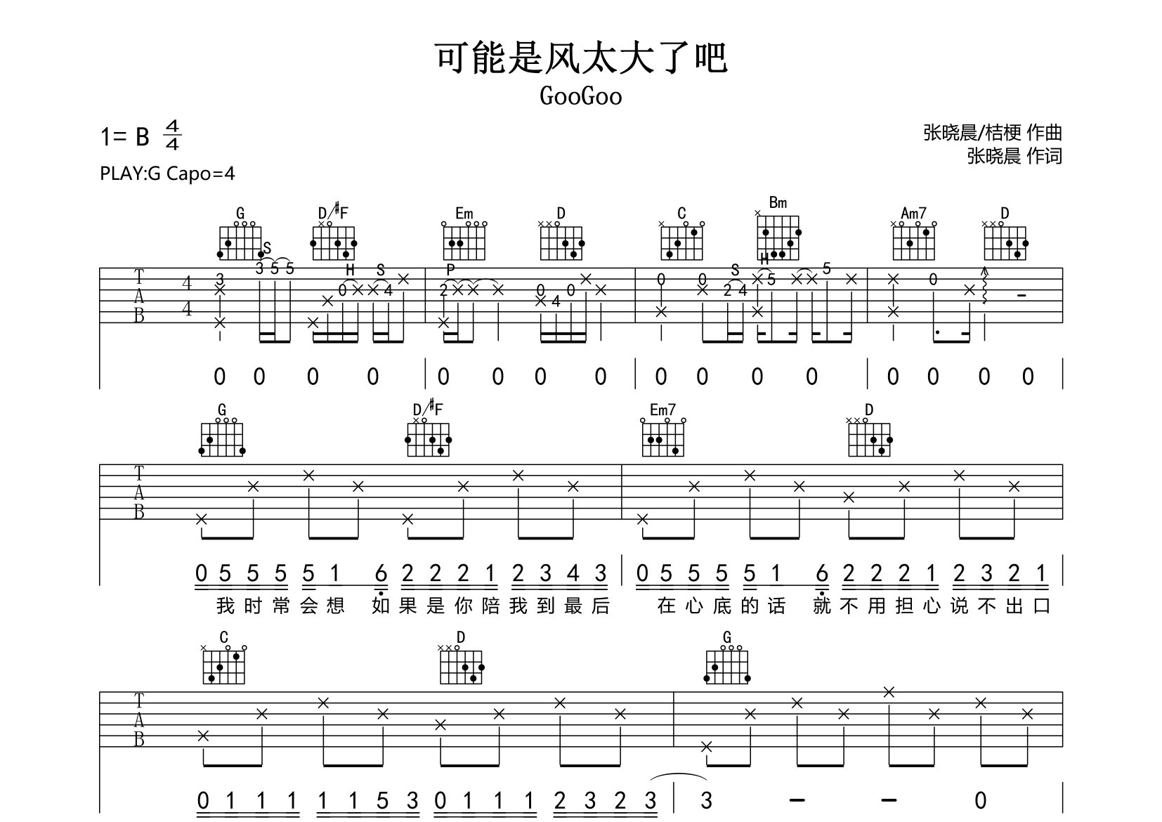 可能是风太大了吧吉他谱预览图