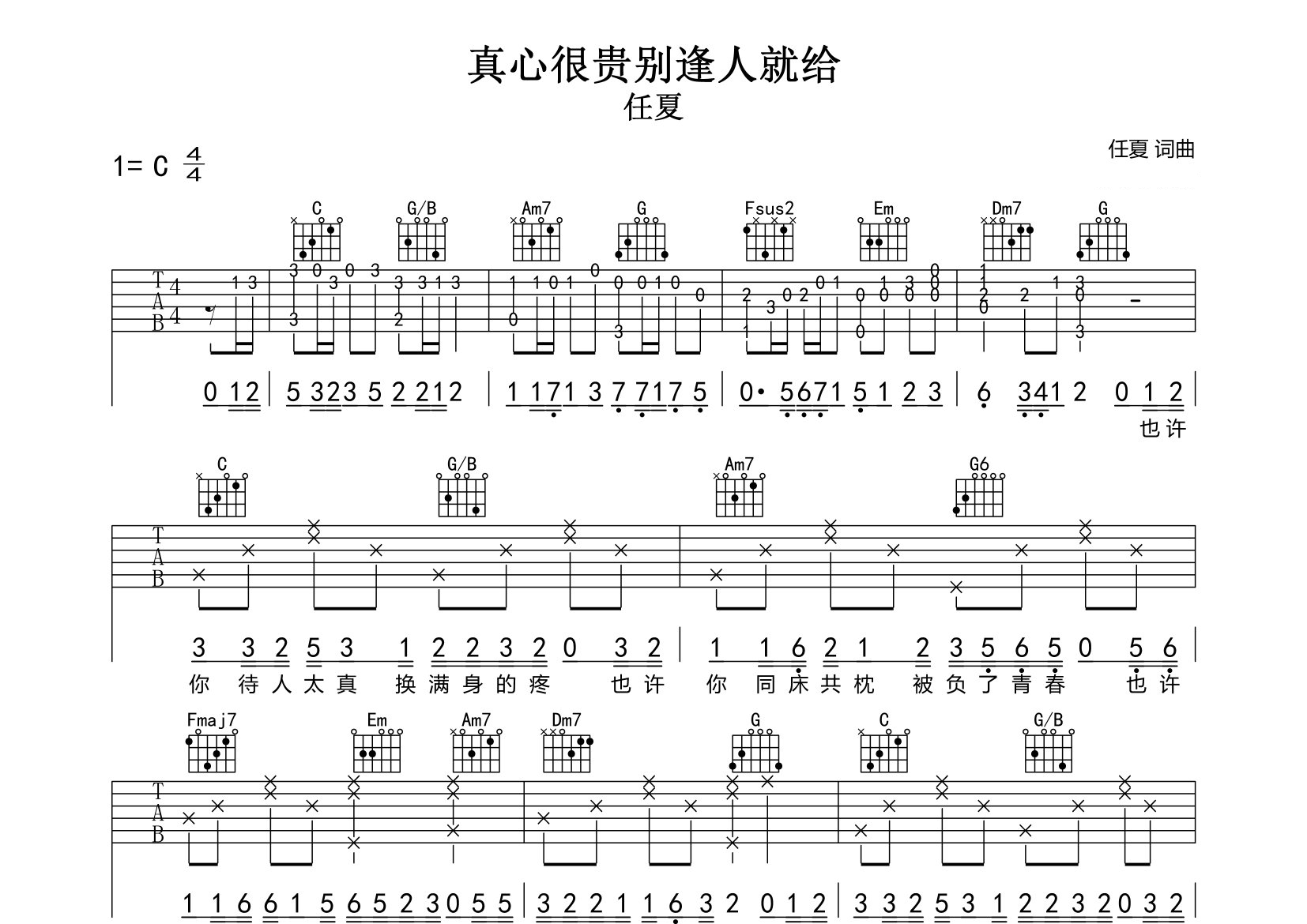 真心很贵别逢人就给吉他谱预览图