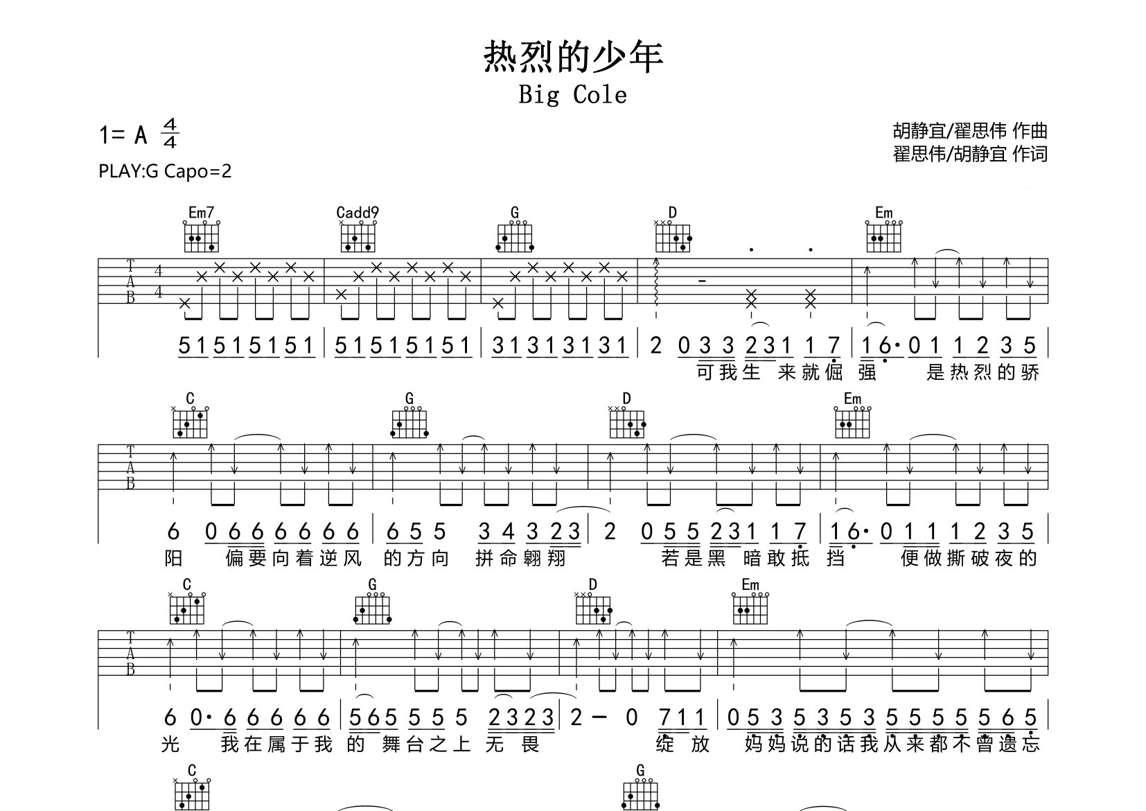 热烈的少年吉他谱预览图