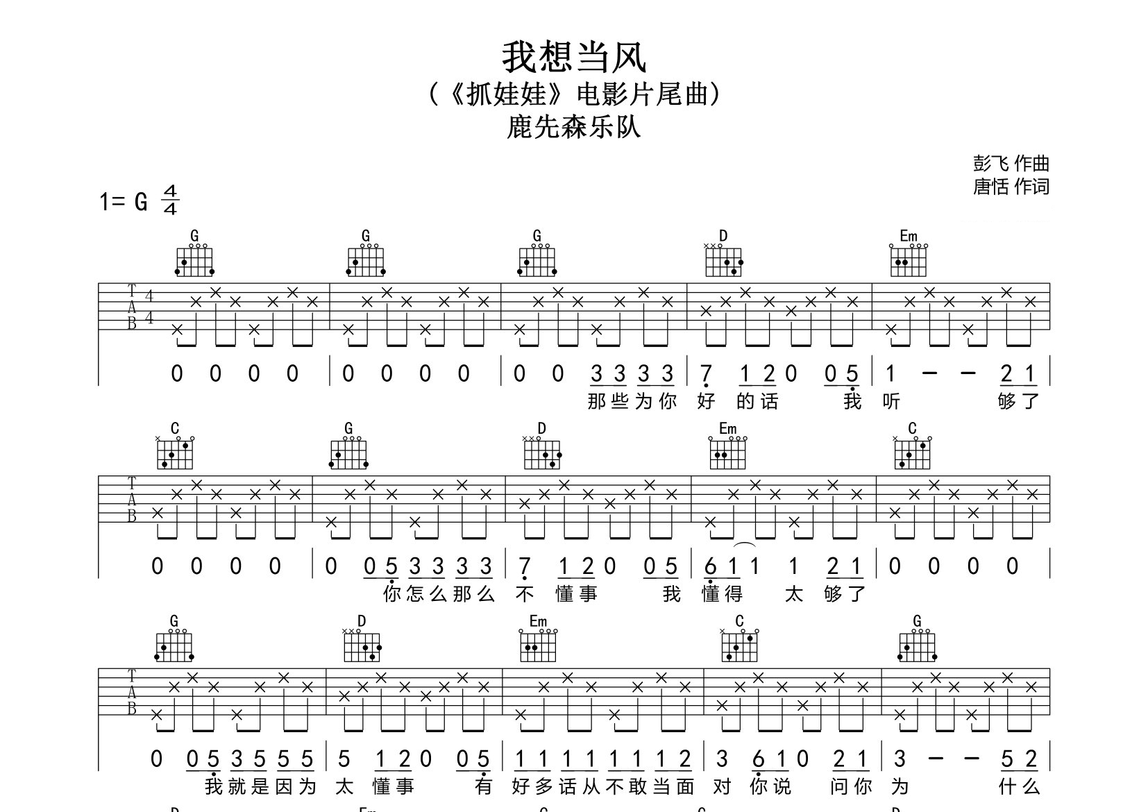 我想当风吉他谱预览图