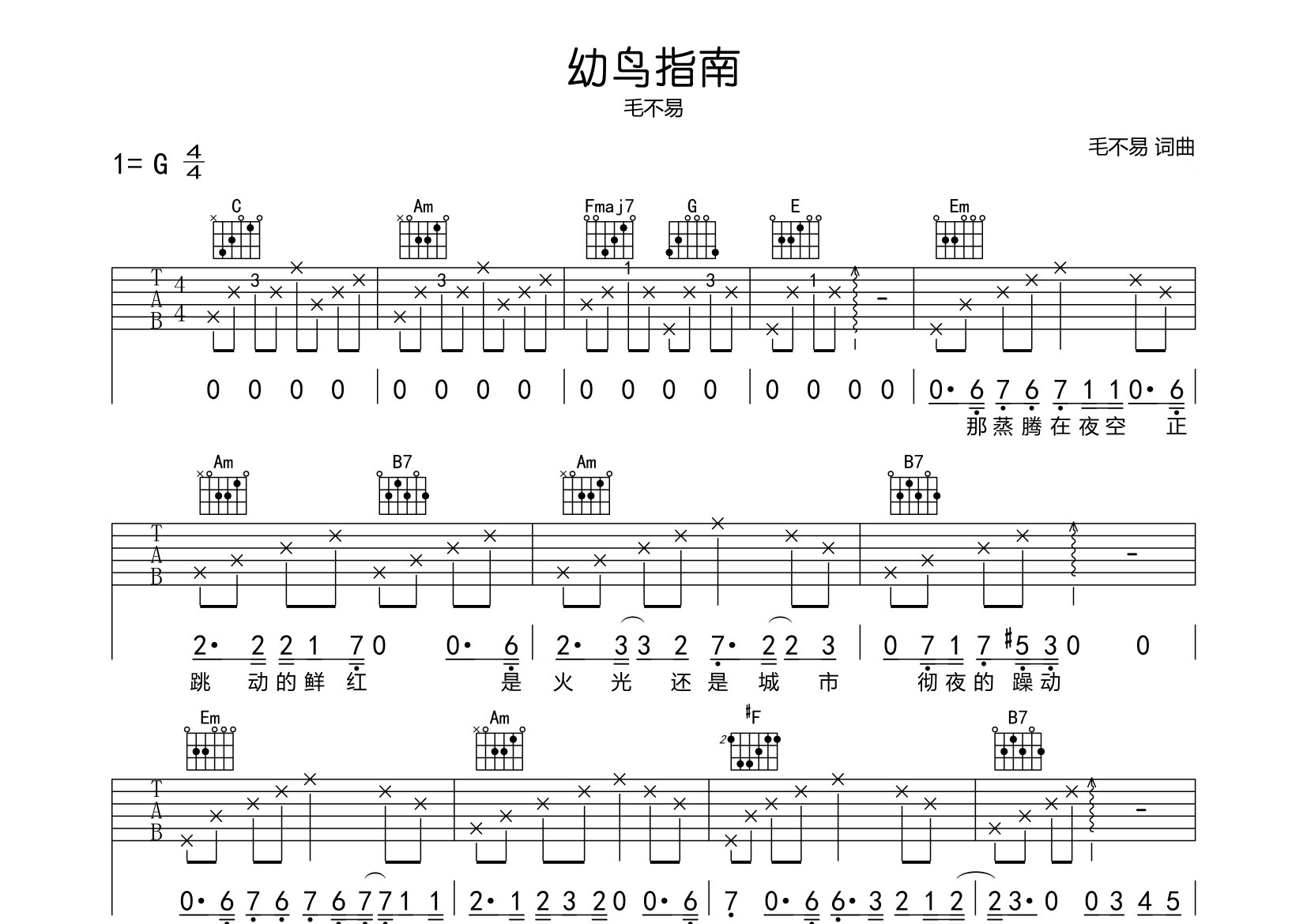 幼鸟指南吉他谱预览图