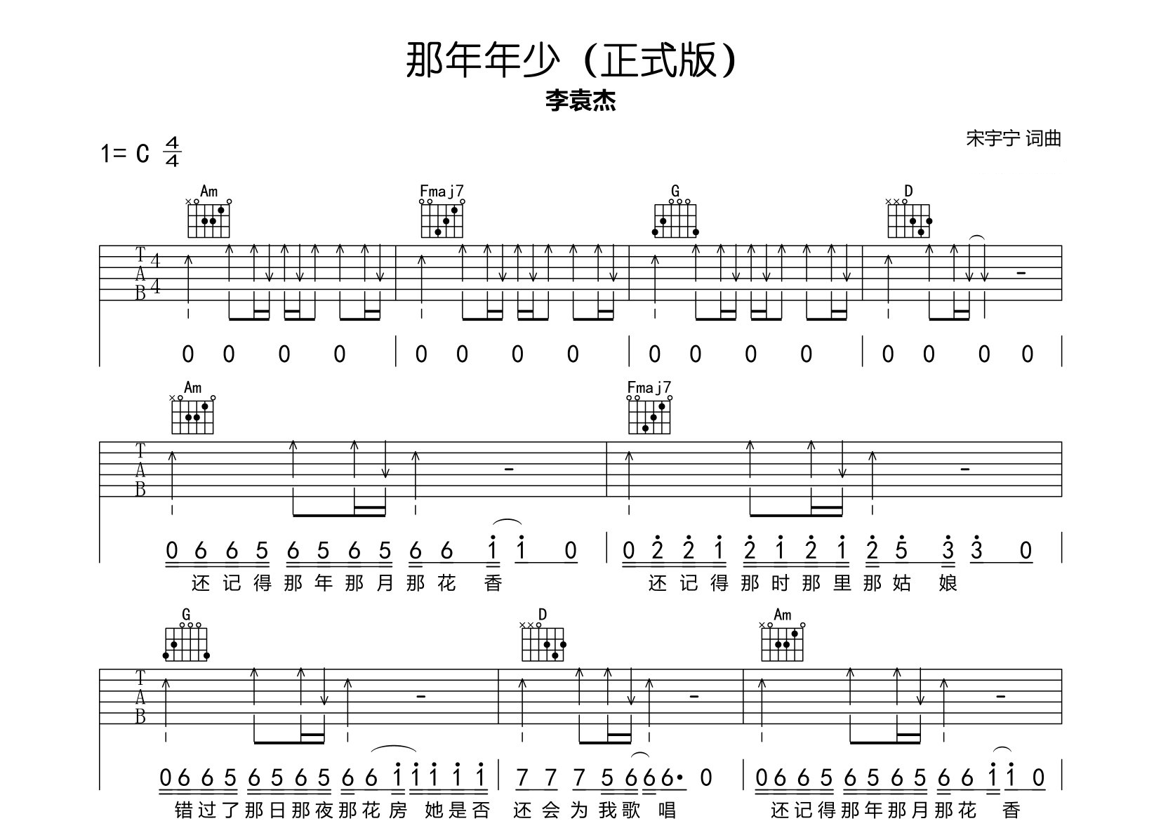 那年年少吉他谱预览图