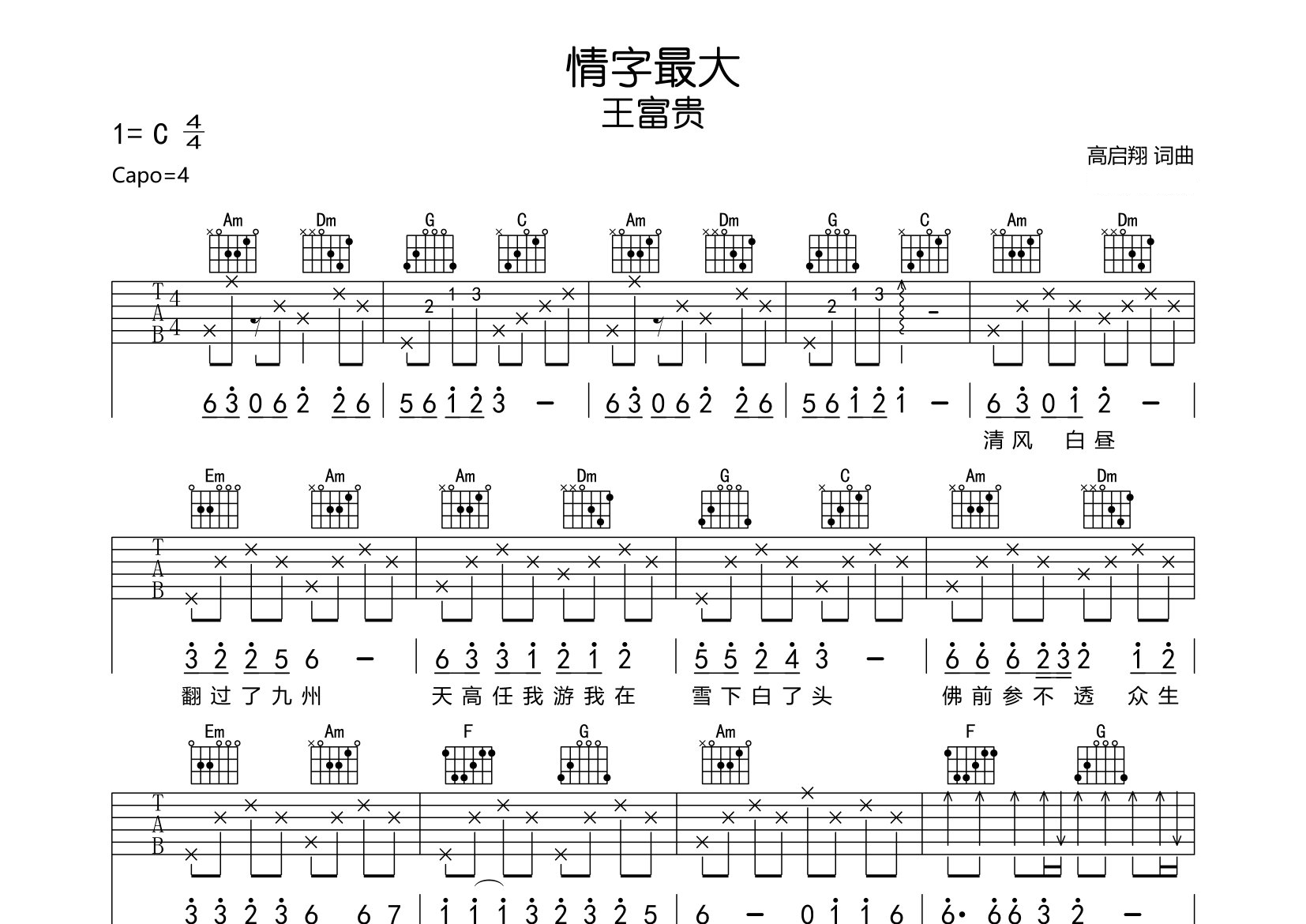 情字最大吉他谱预览图