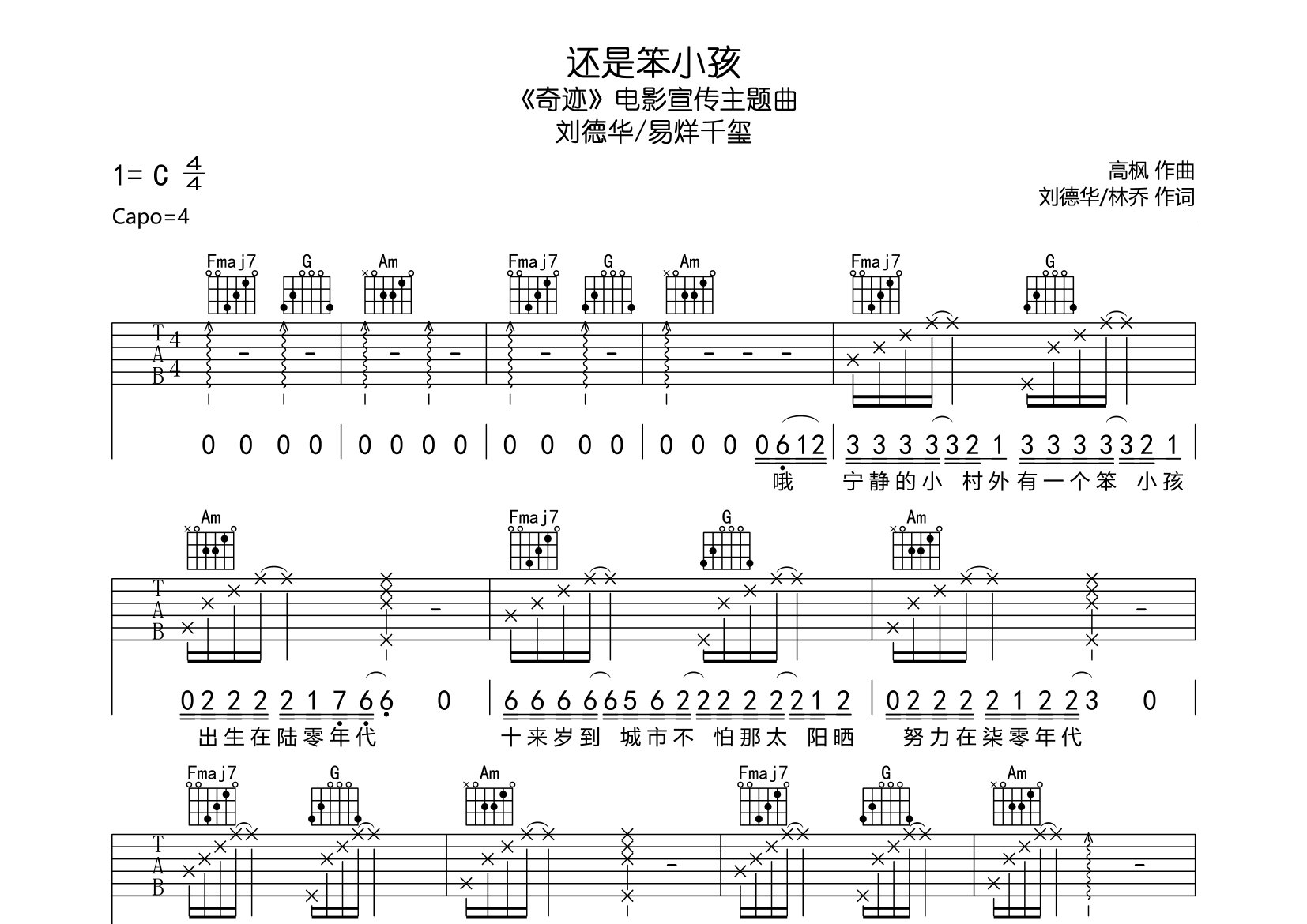还是笨小孩吉他谱预览图