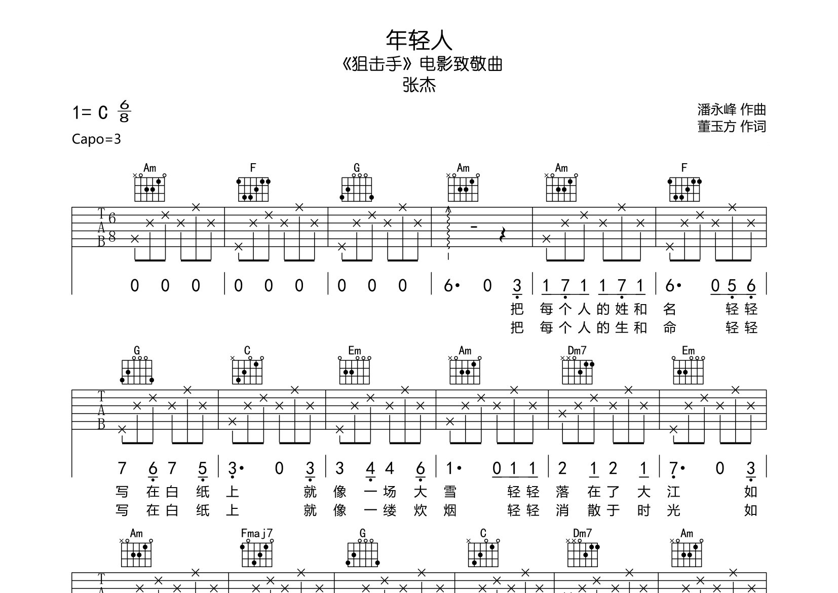 年轻人吉他谱预览图