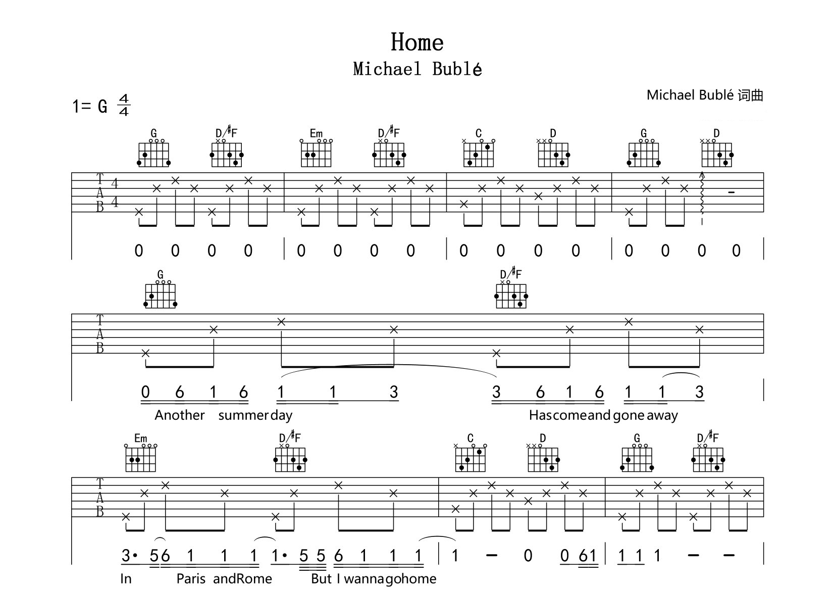 Home吉他谱预览图
