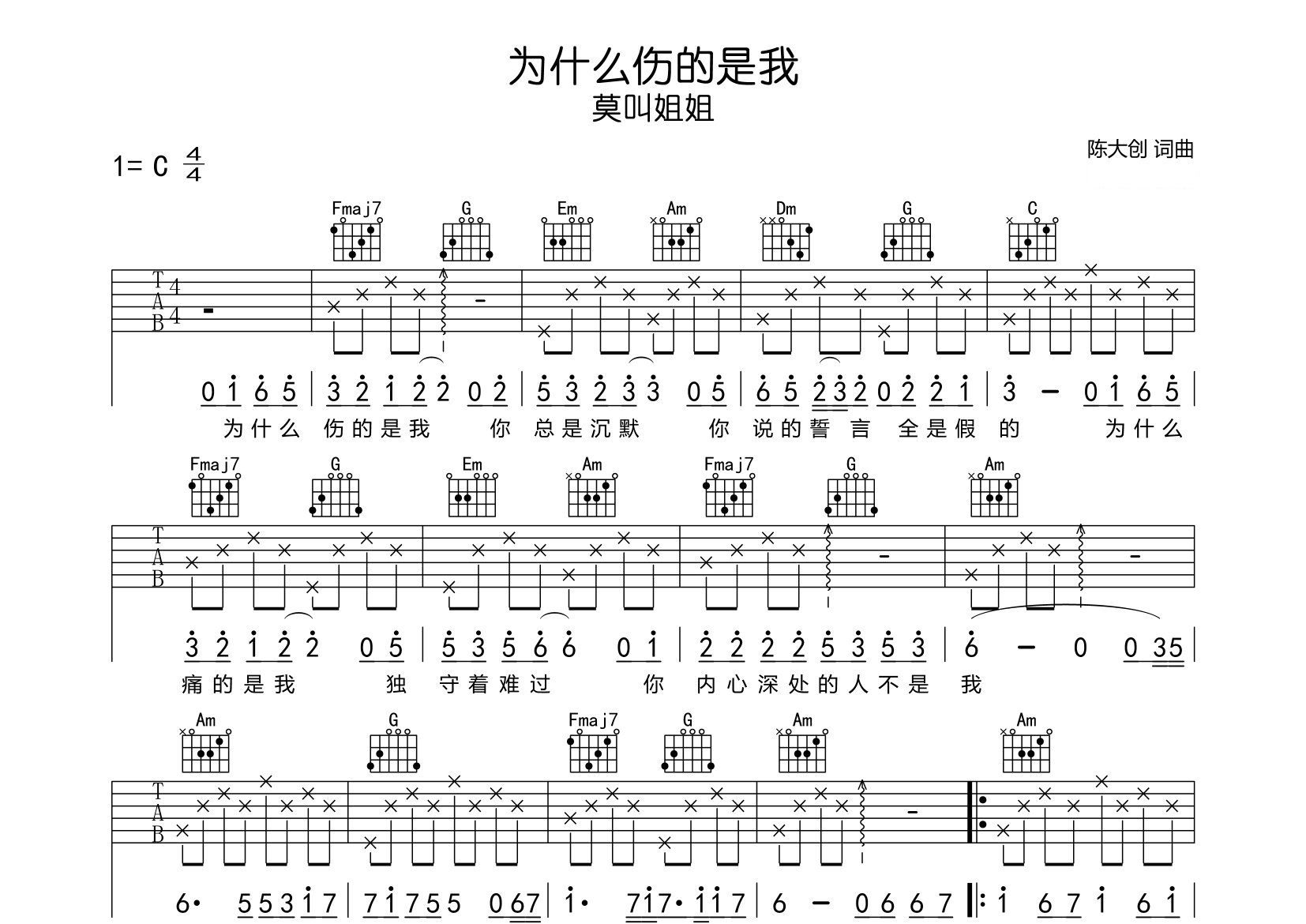 为什么伤的是我吉他谱预览图