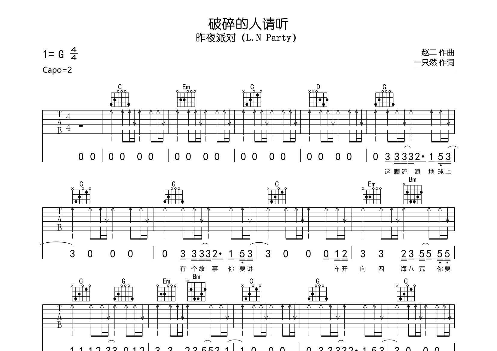 破碎的人请听吉他谱预览图