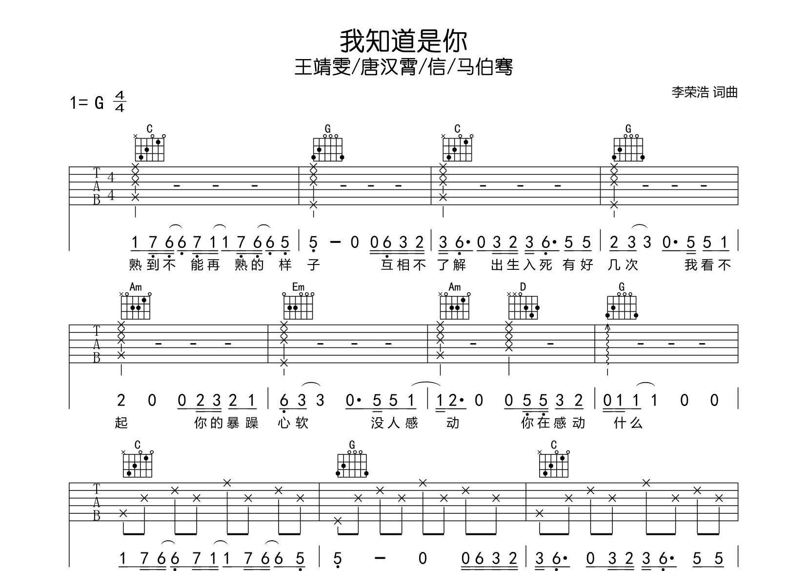 我知道是你吉他谱预览图