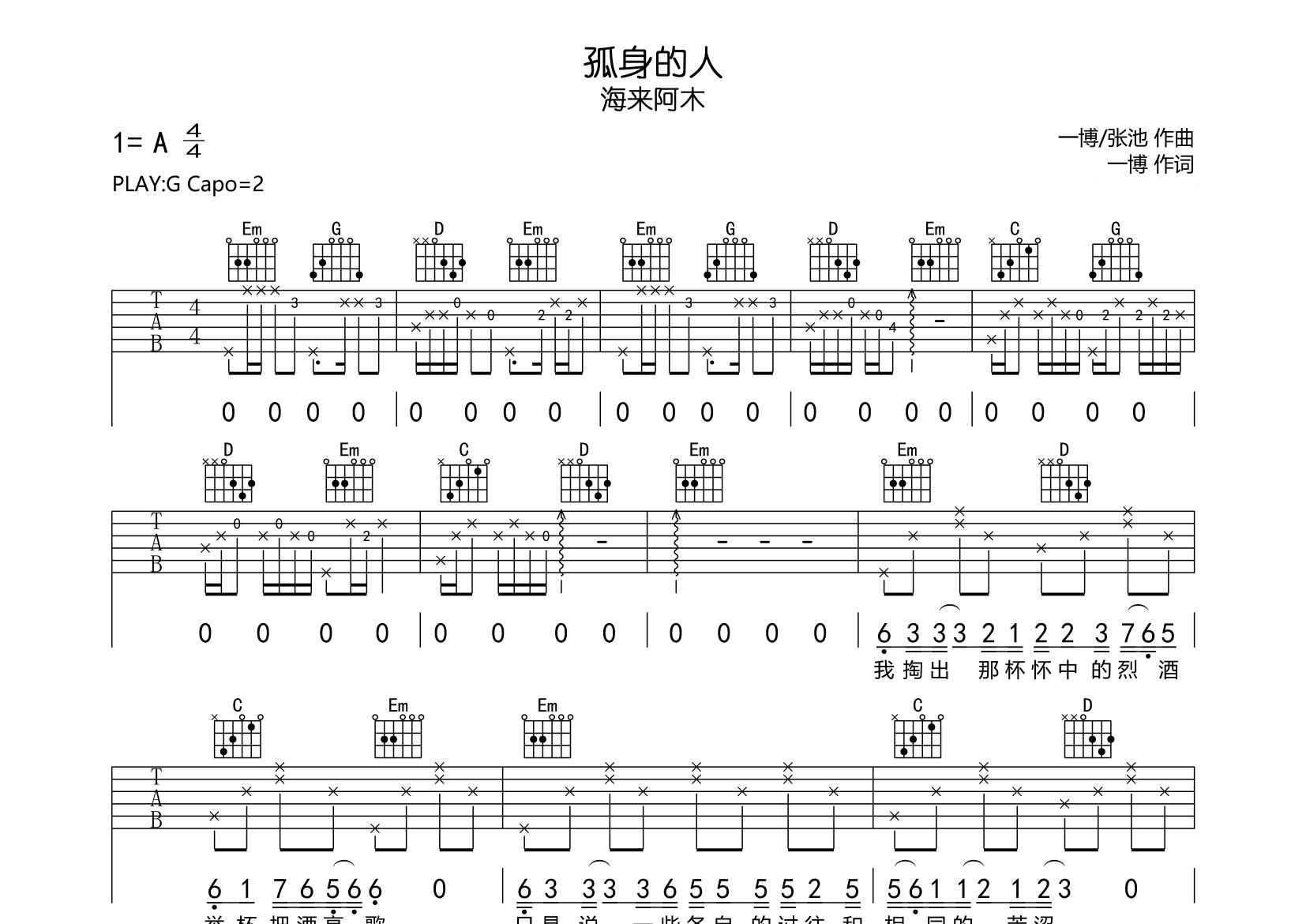 孤身的人吉他谱预览图