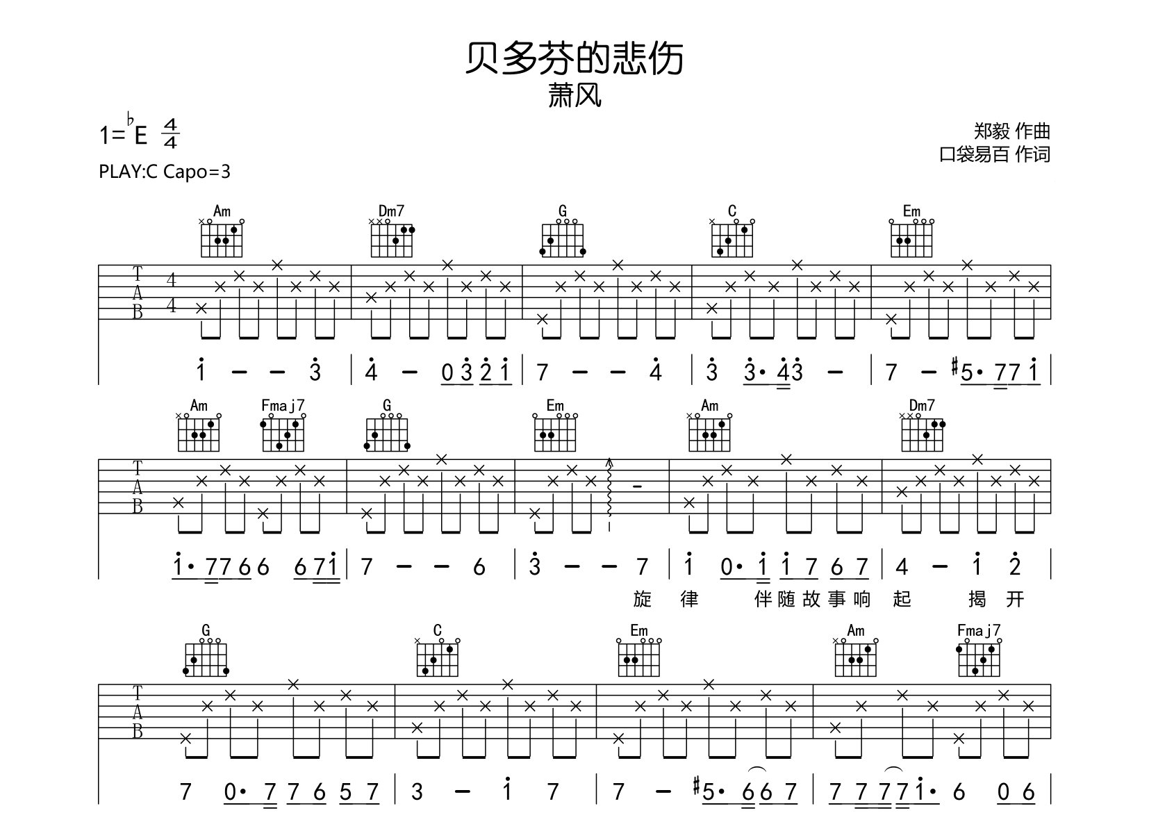 贝多芬的悲伤吉他谱预览图