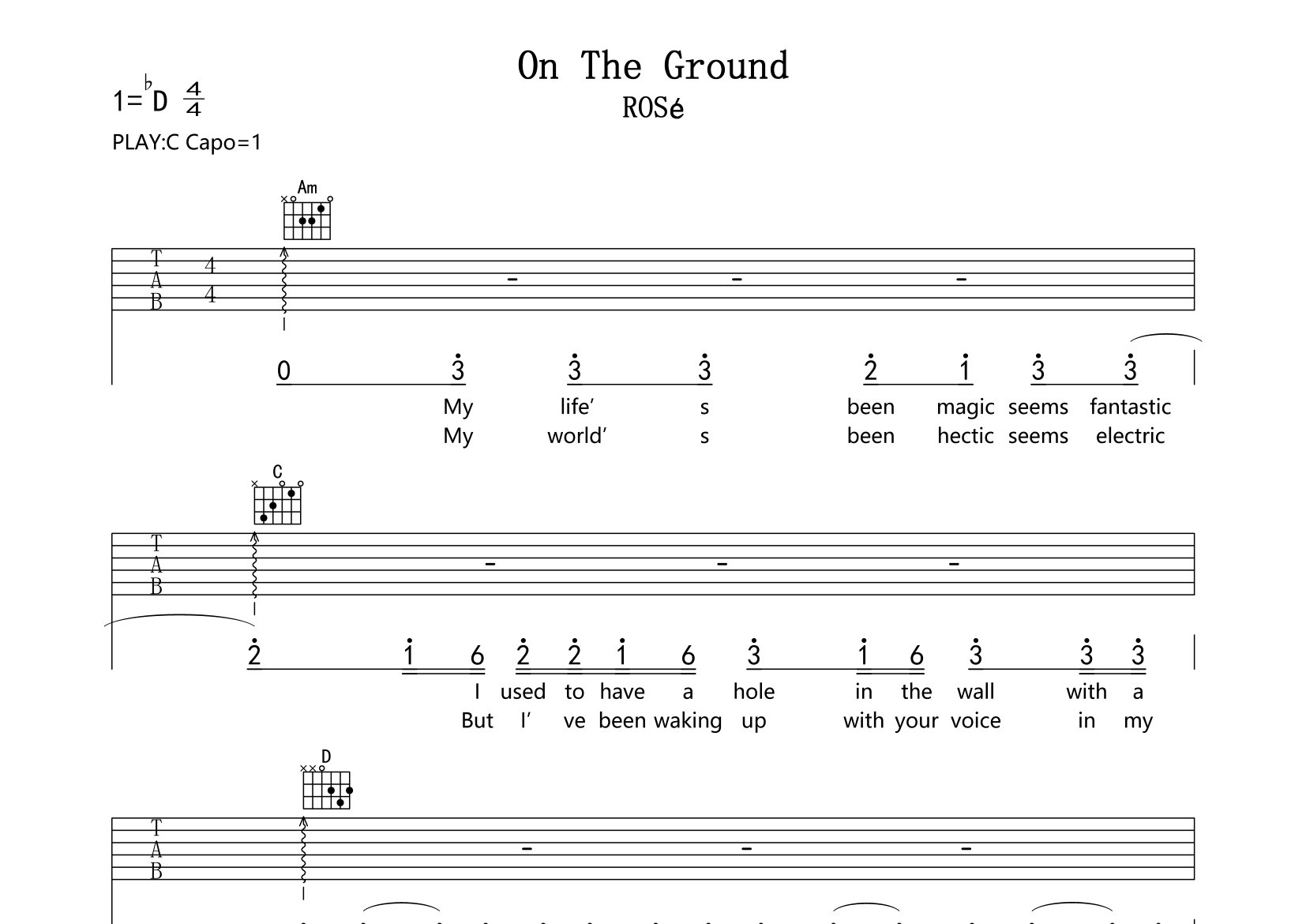 On-The-Ground吉他谱预览图
