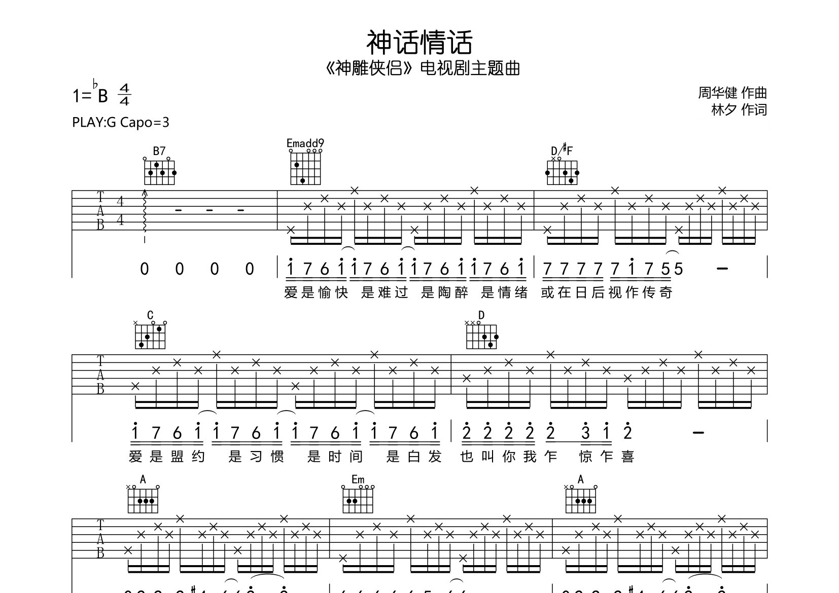 神话情话吉他谱预览图