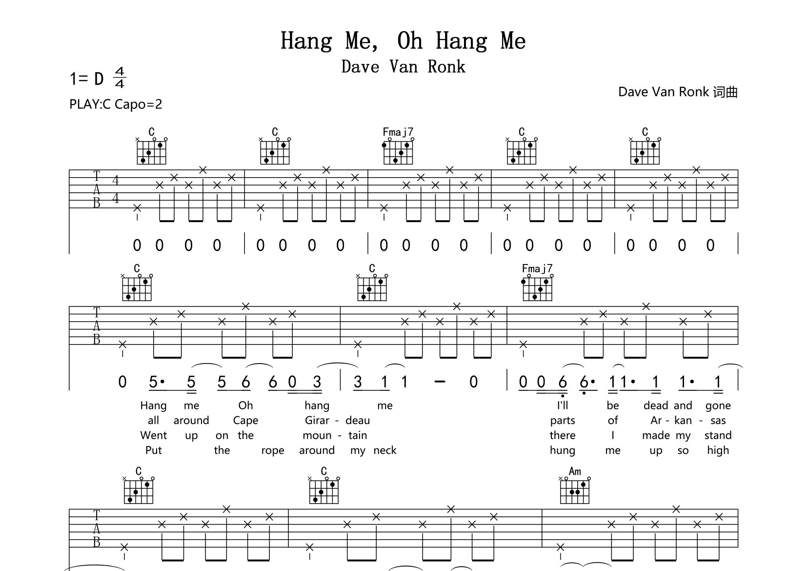 Hang-Me-Oh-Hang-Me吉他谱预览图