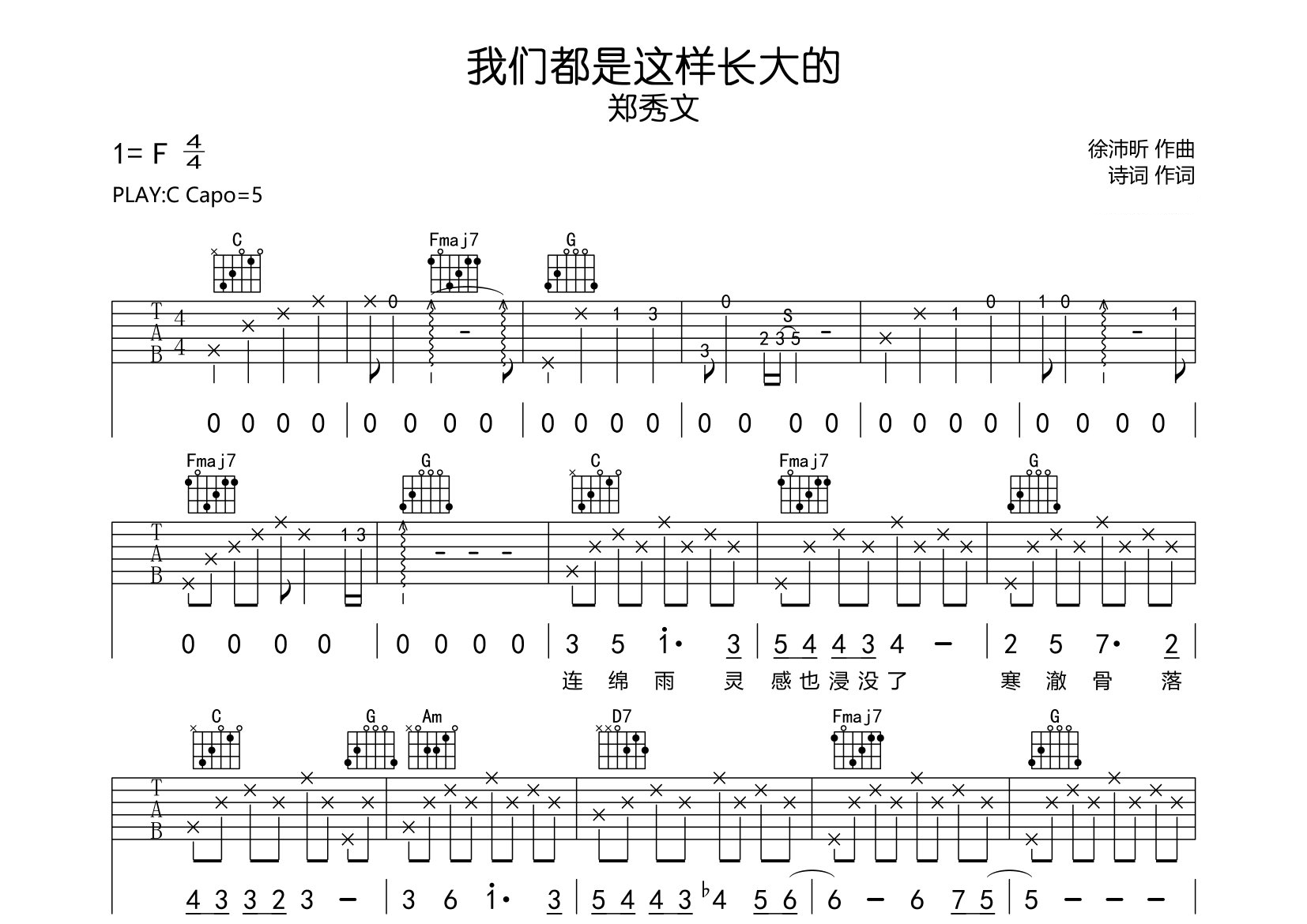 我们都是这样长大的吉他谱预览图