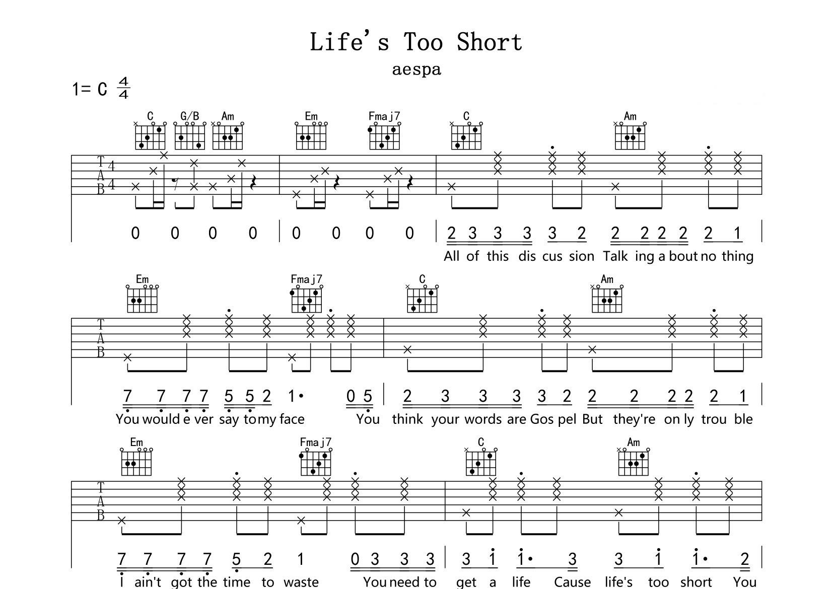 Life's-Too-Short吉他谱预览图