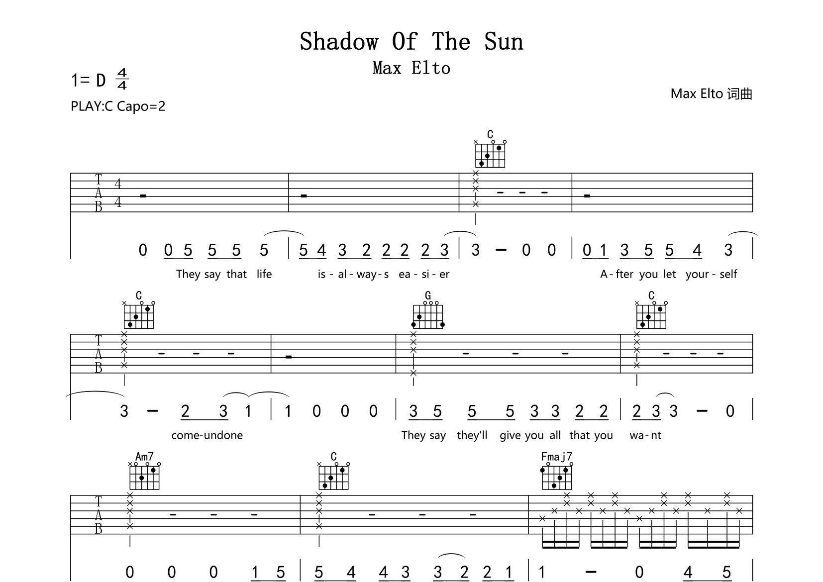 Shadow-Of-The-Sun吉他谱预览图
