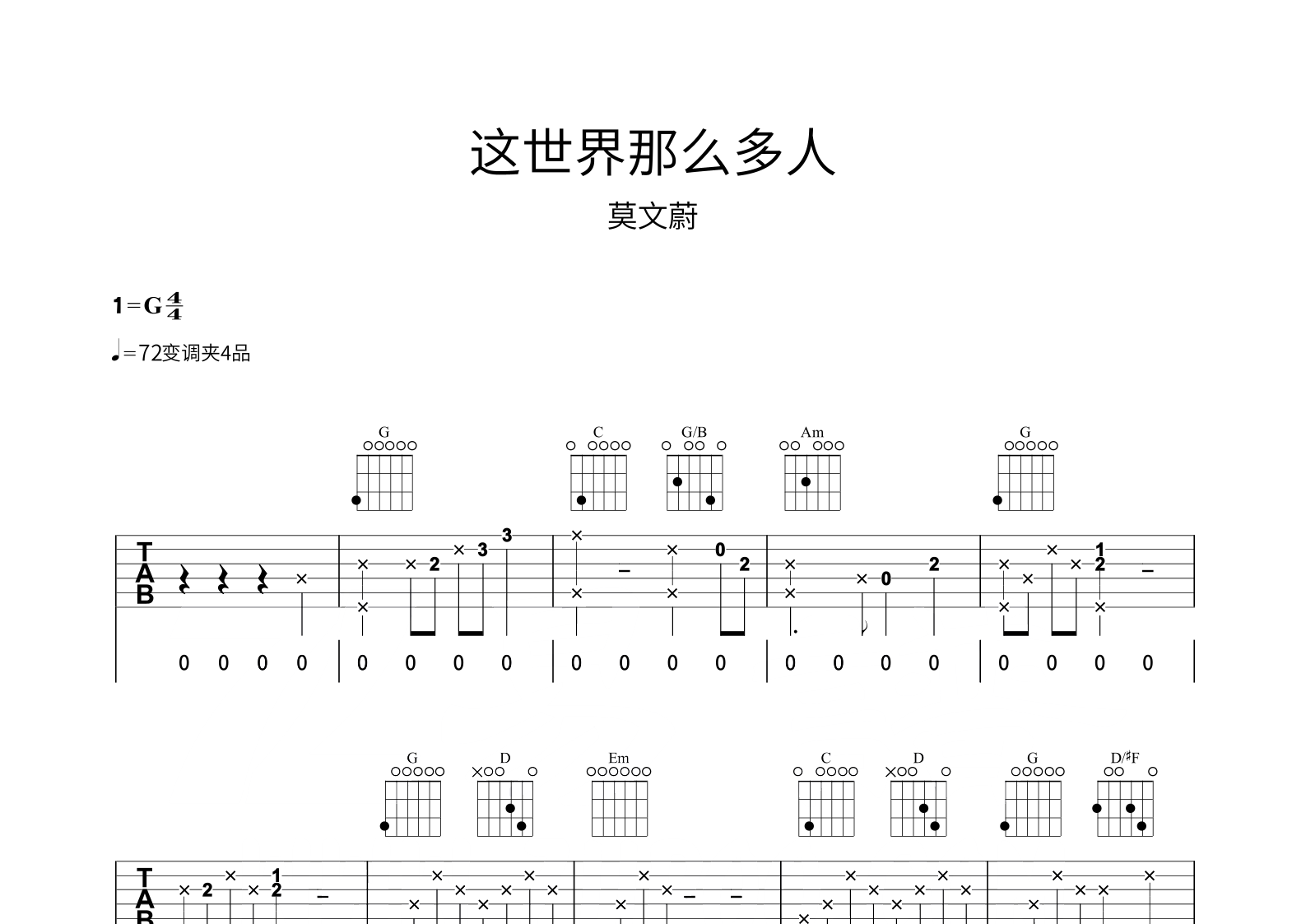 这世界那么多人吉他谱预览图