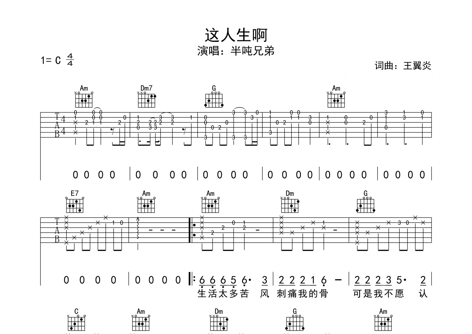 这人生啊吉他谱预览图