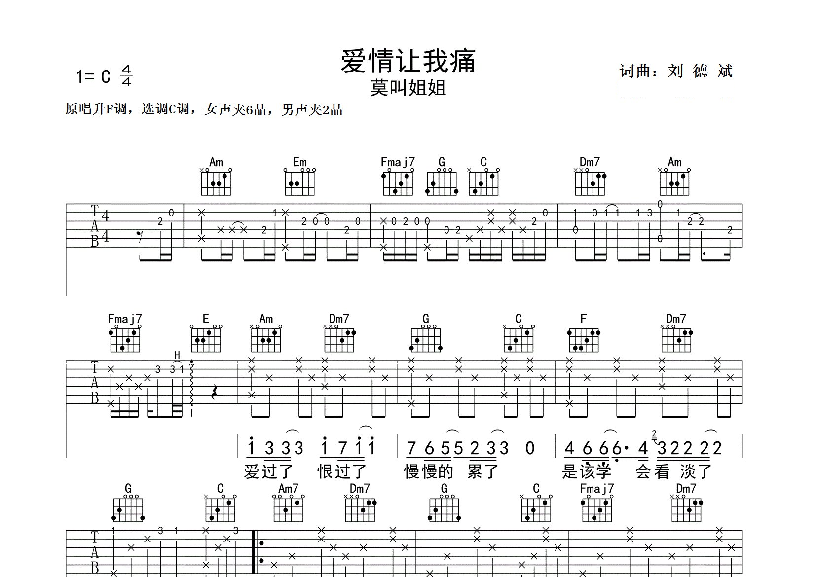 爱情让我痛吉他谱预览图