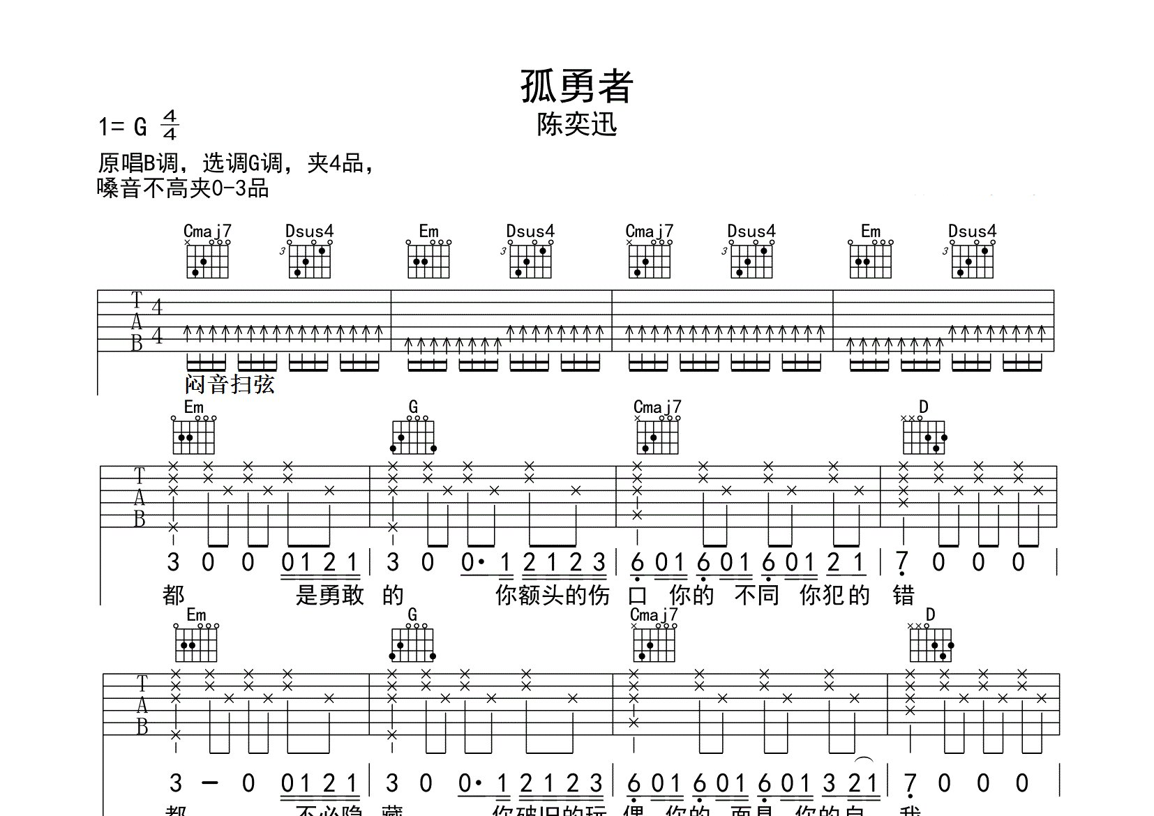 孤勇者吉他谱预览图