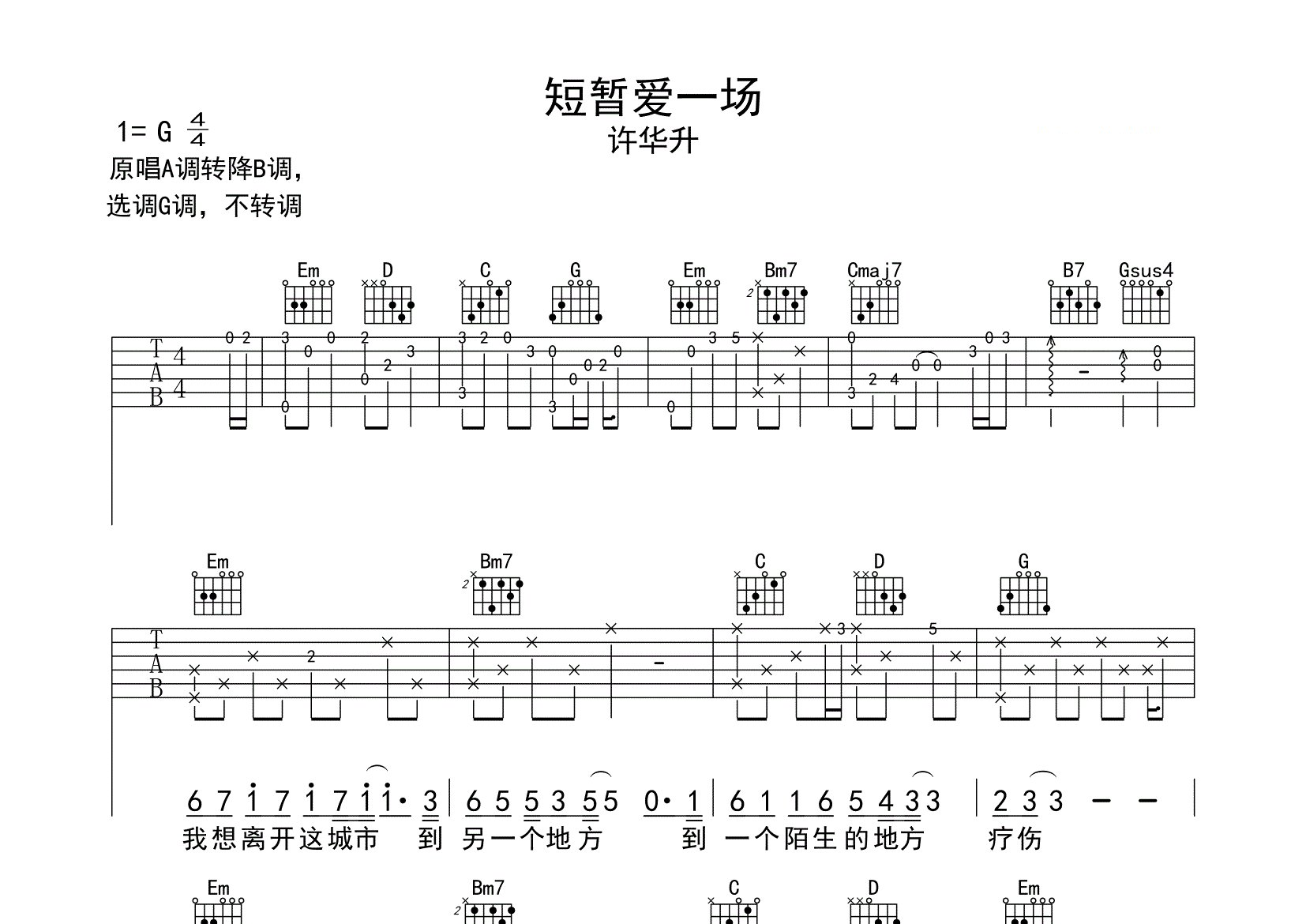 短暂爱一场吉他谱预览图
