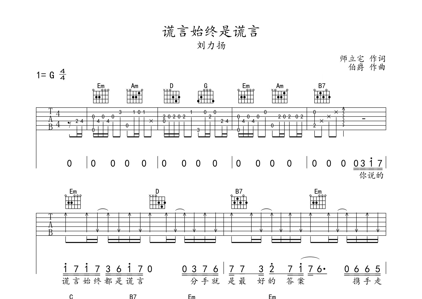 谎言始终是谎言吉他谱预览图