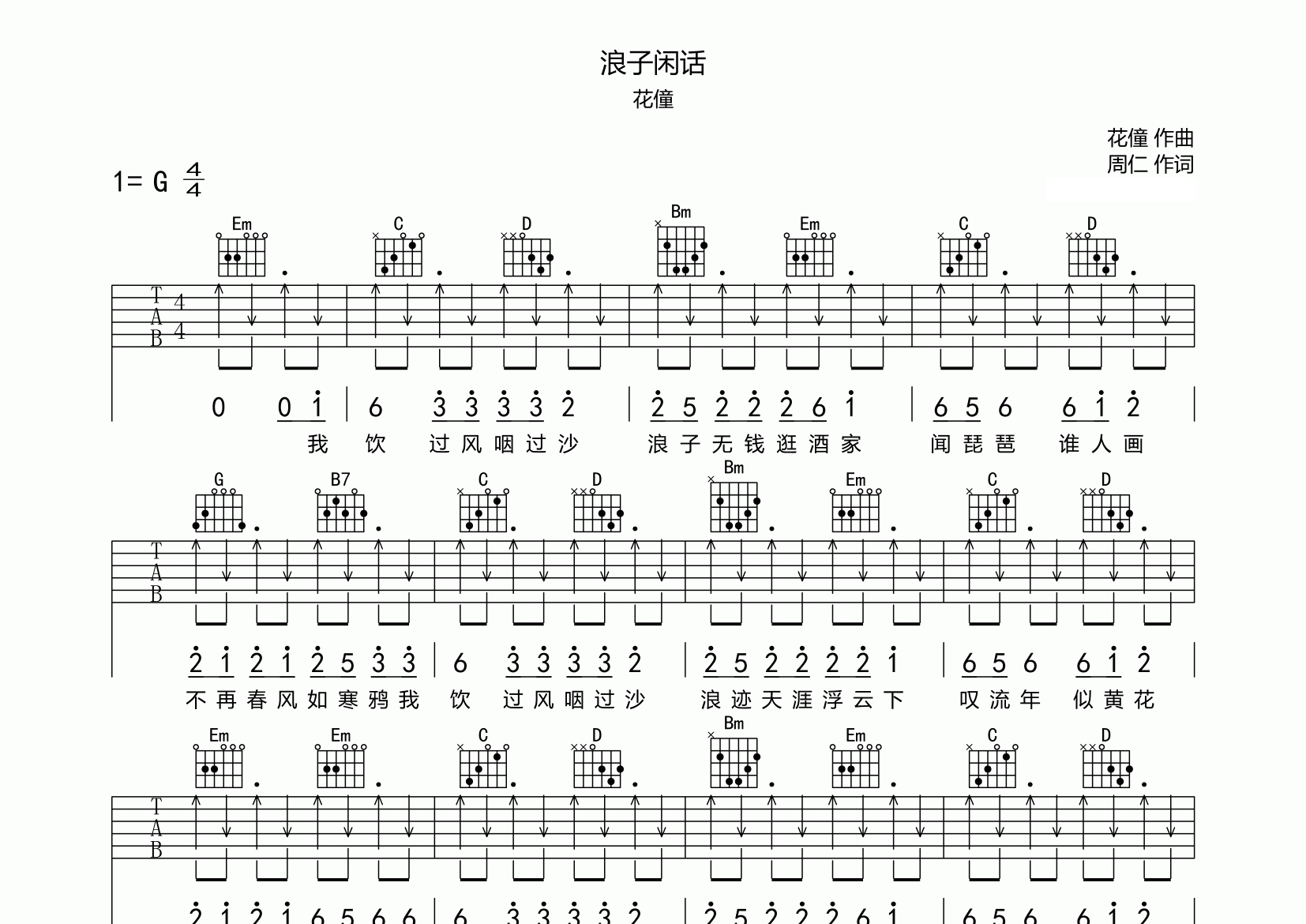 浪子闲话吉他谱预览图