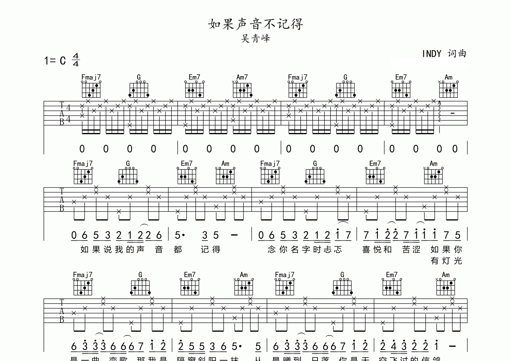 如果声音不记得吉他谱预览图