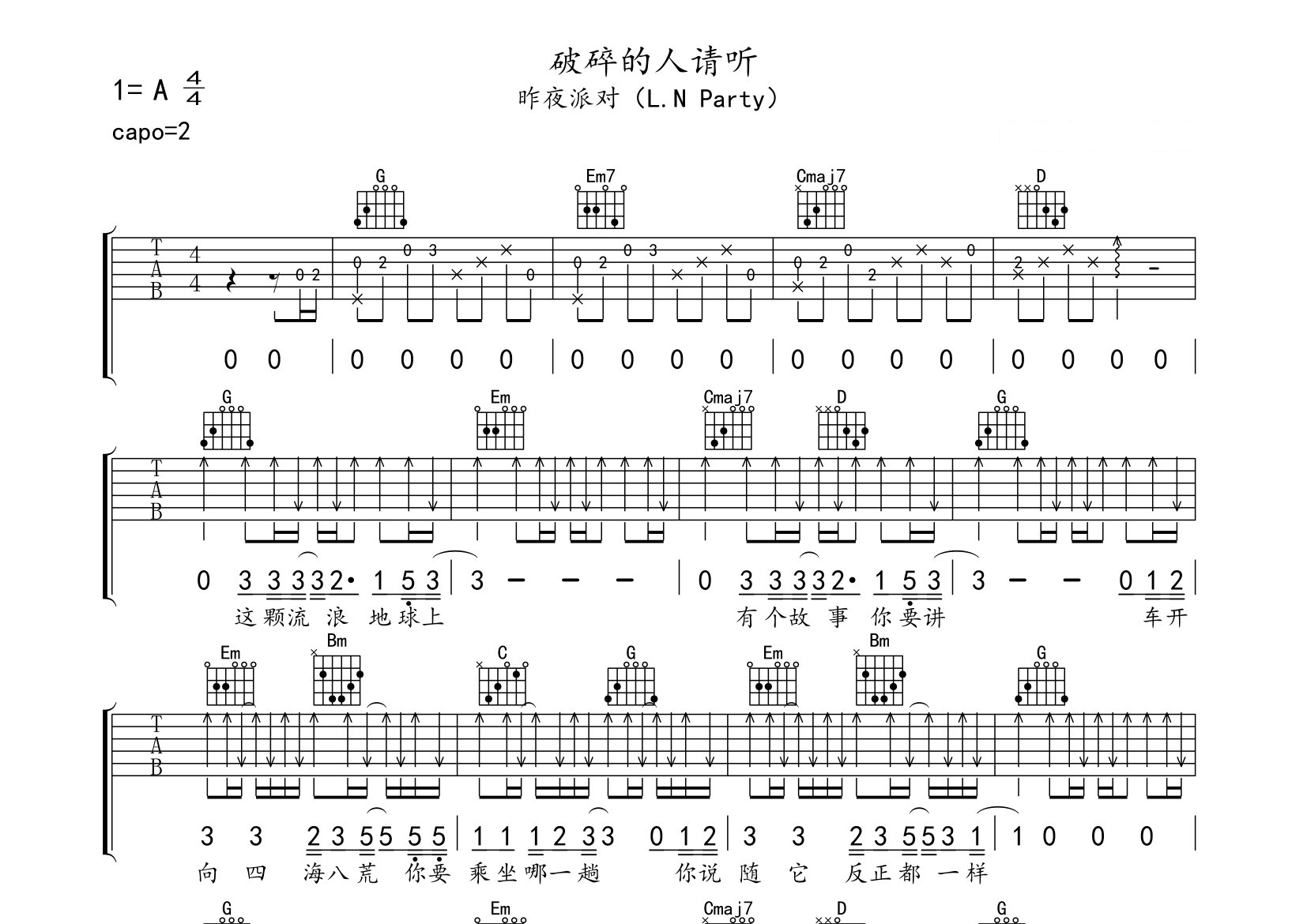 破碎的人请听吉他谱预览图