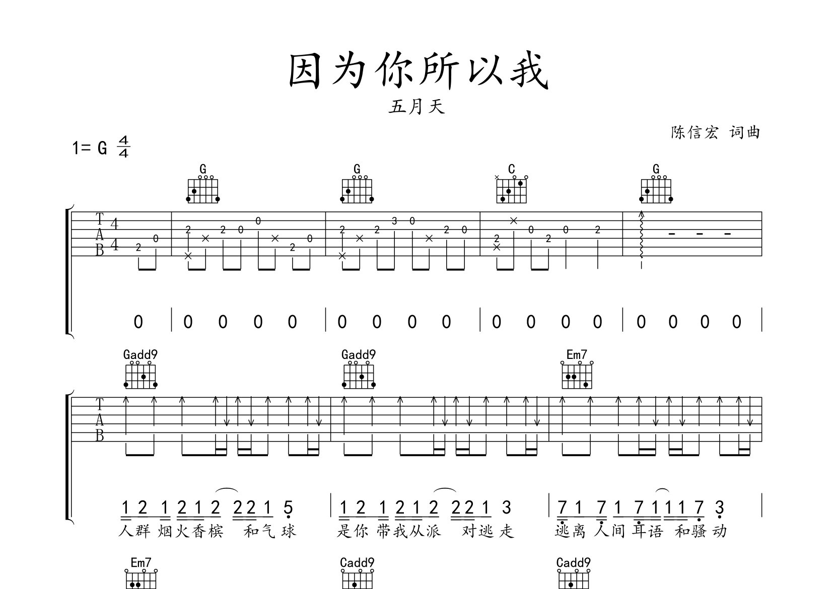 因为你所以我吉他谱预览图