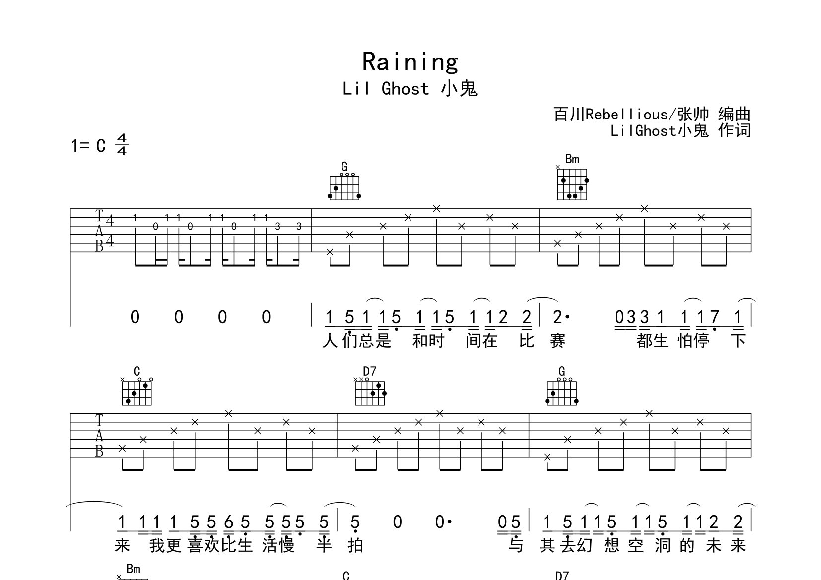 Raining吉他谱预览图