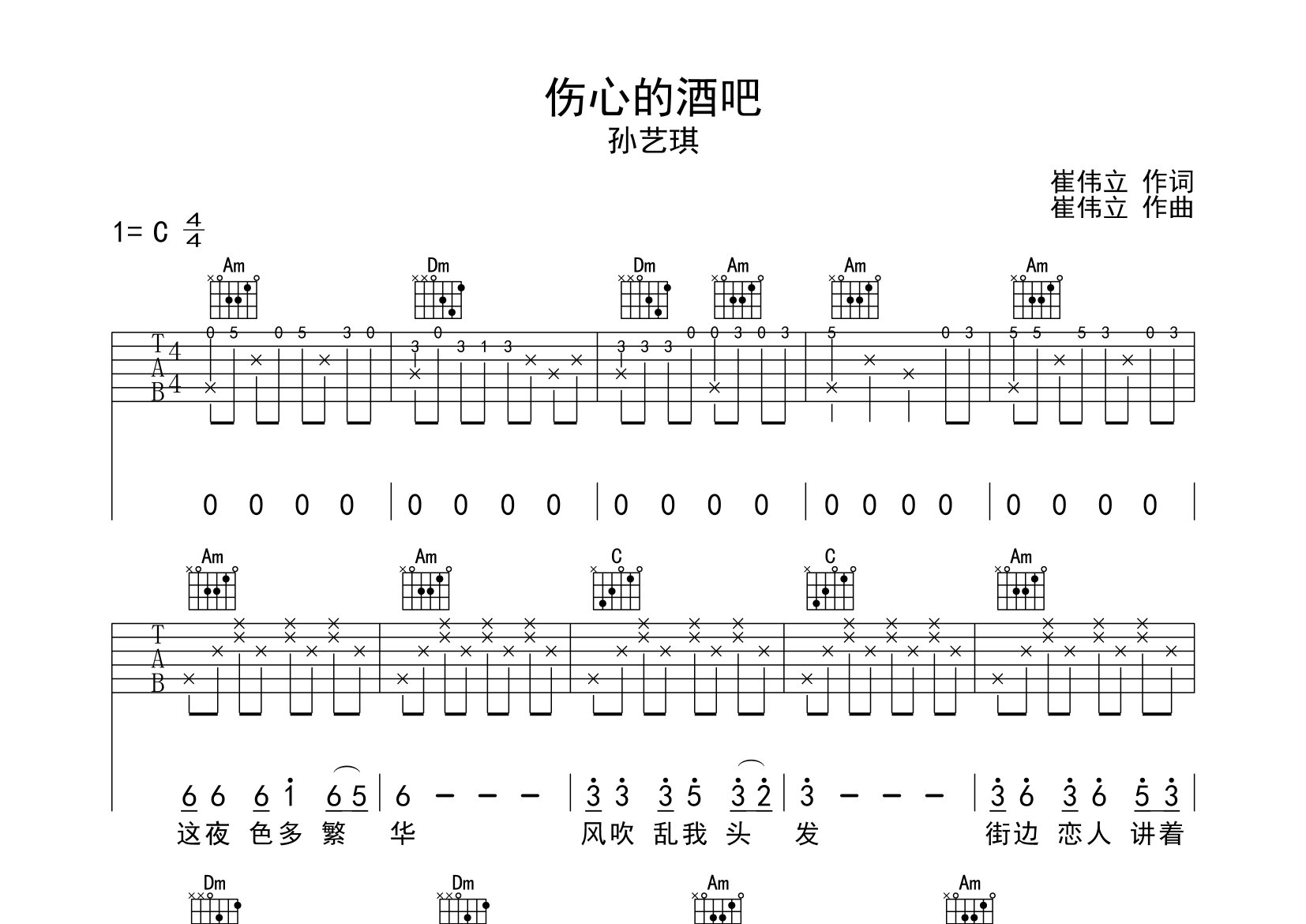 伤心的酒吧吉他谱预览图