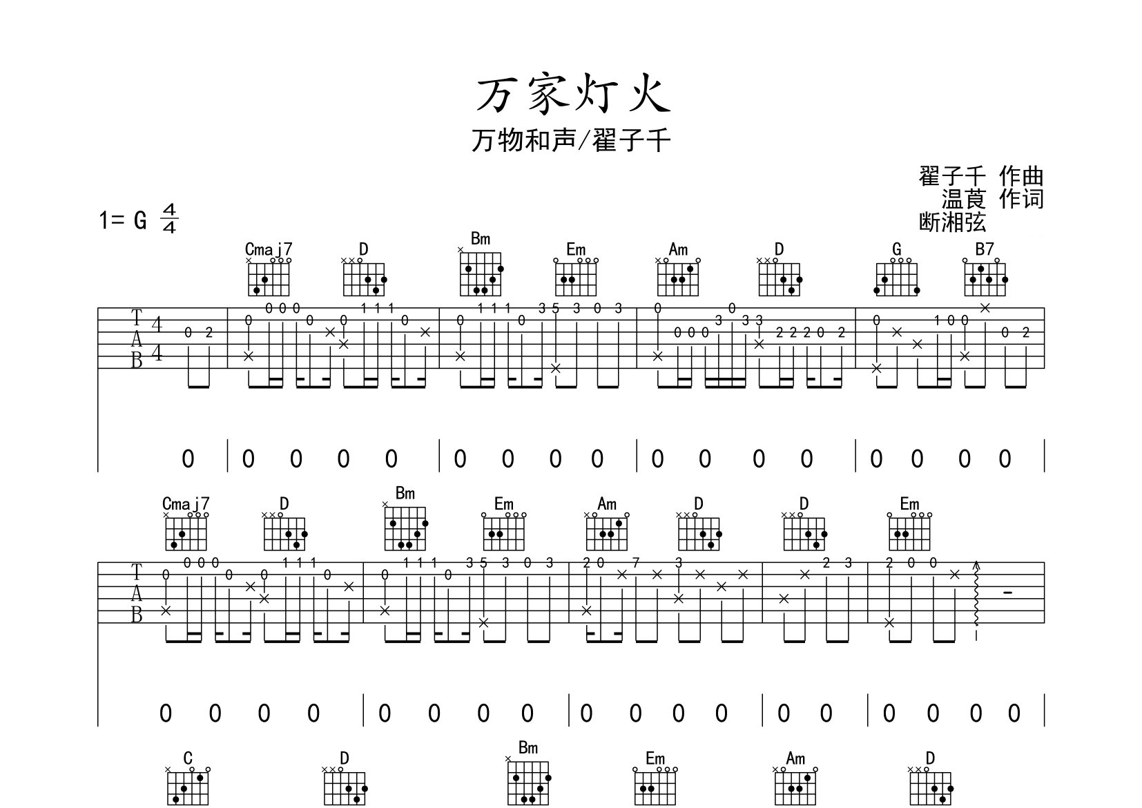 万家灯火吉他谱预览图