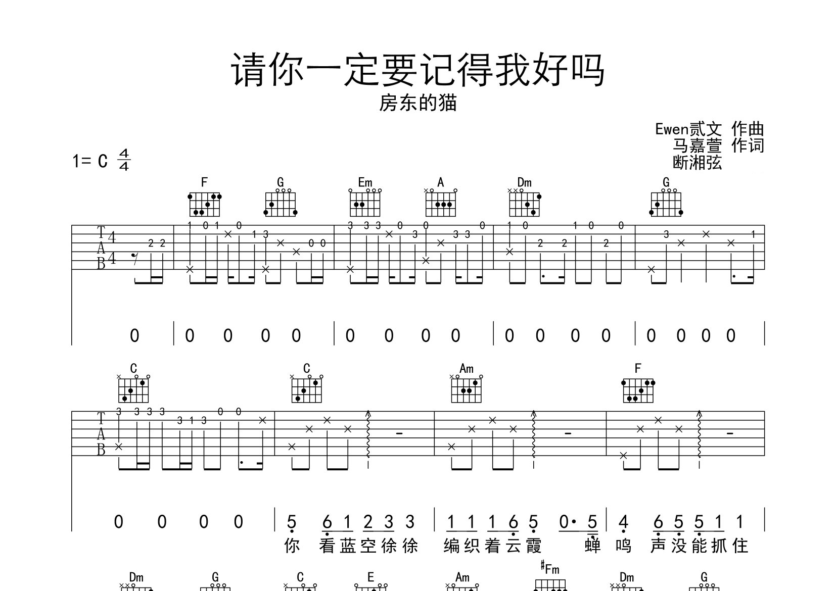 请你一定要记得我好吗吉他谱预览图