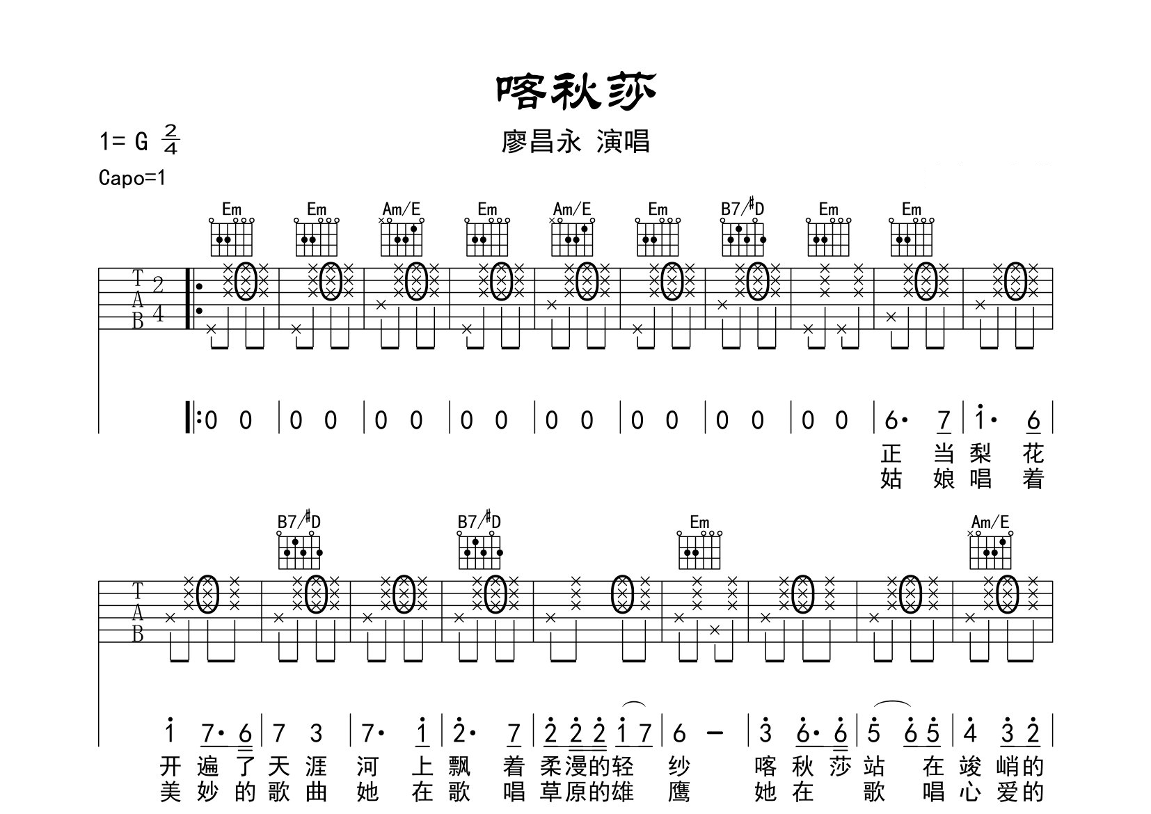 喀秋莎吉他谱预览图