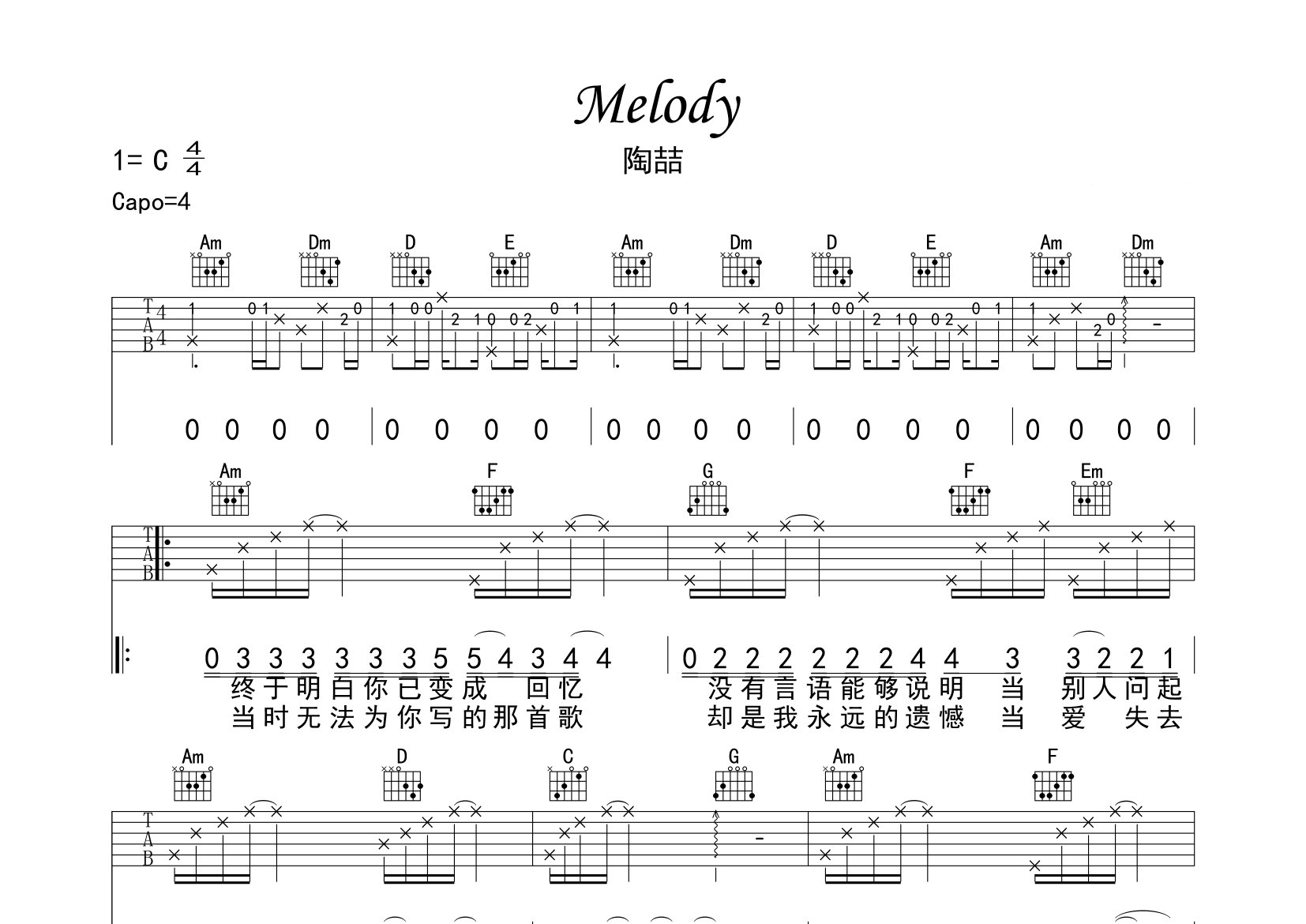 Melody吉他谱预览图