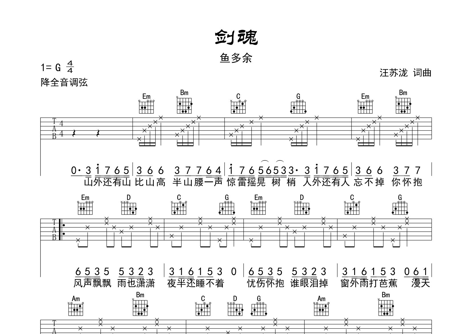 剑魂吉他谱预览图