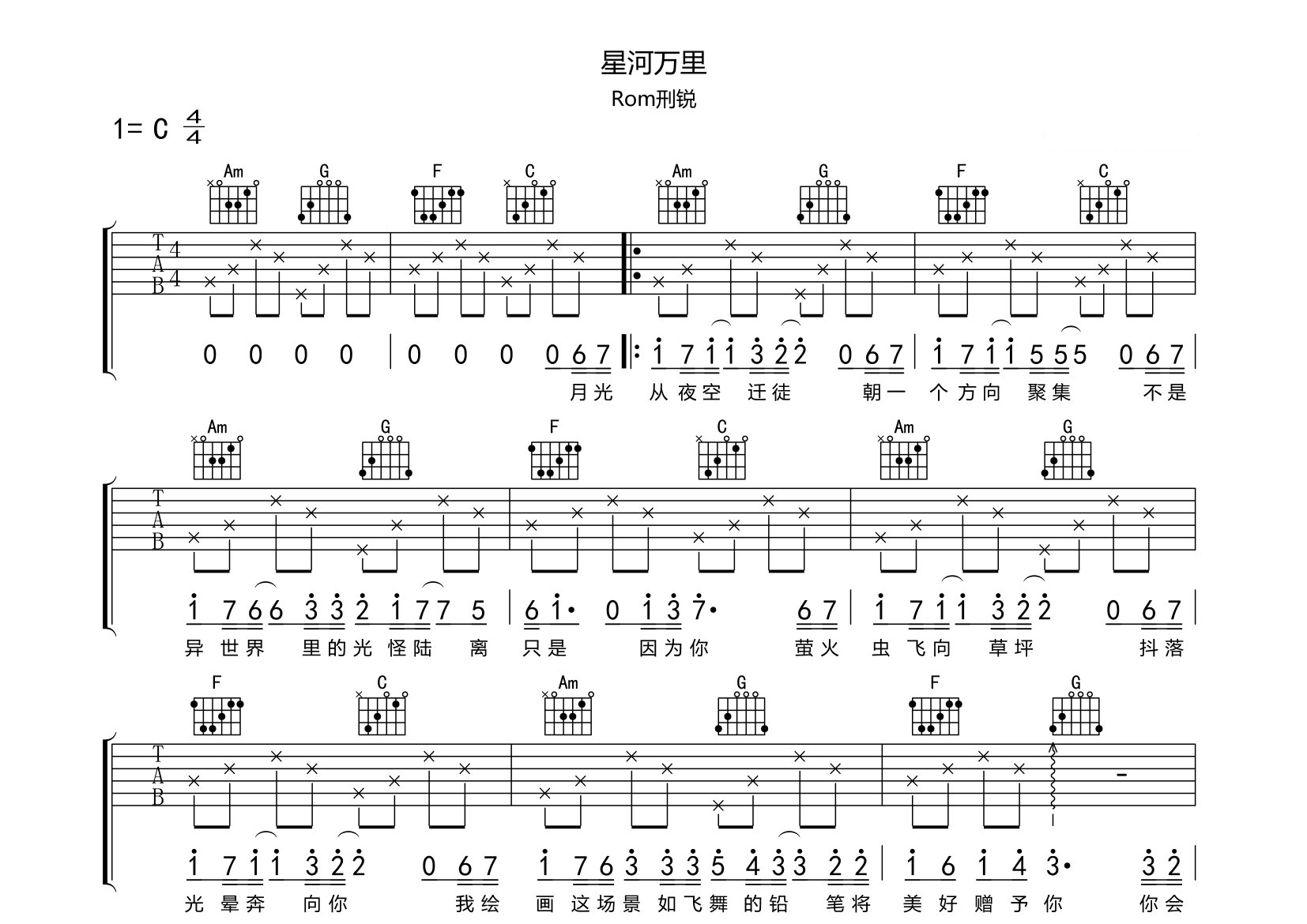 星河万里吉他谱预览图