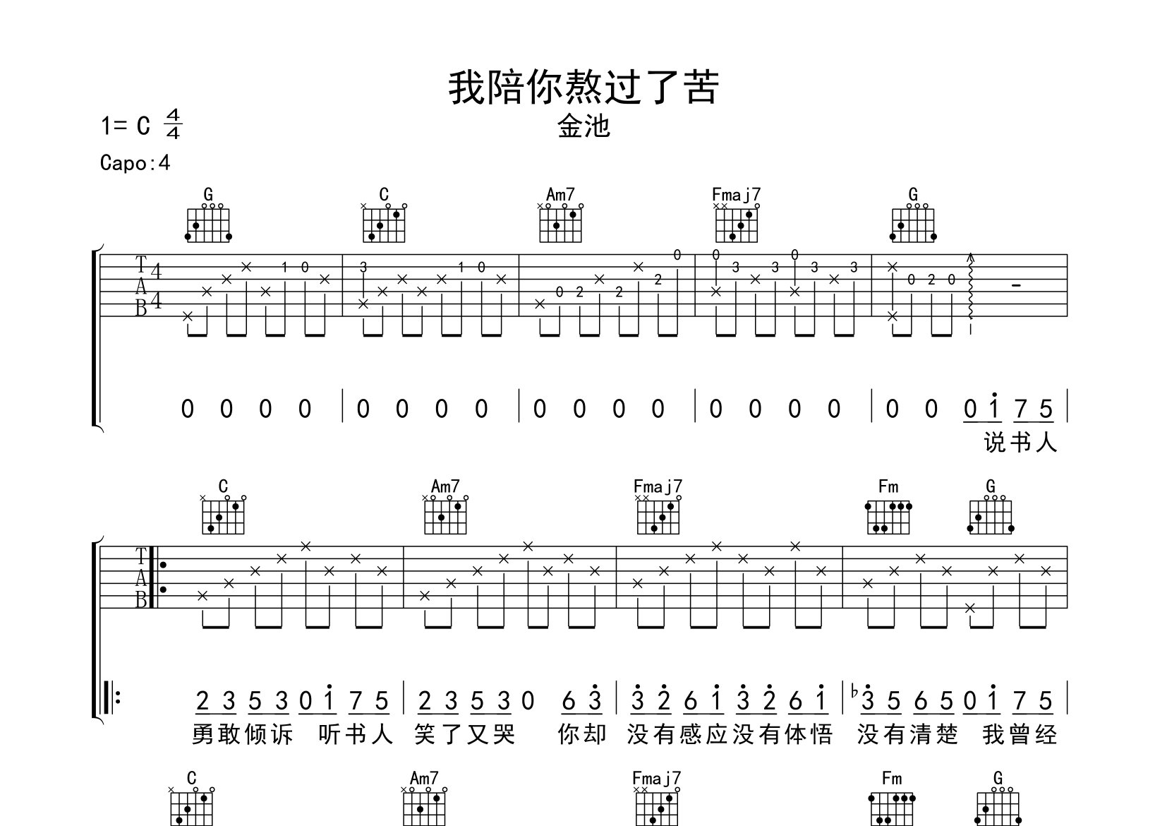 我陪你熬过了苦吉他谱预览图