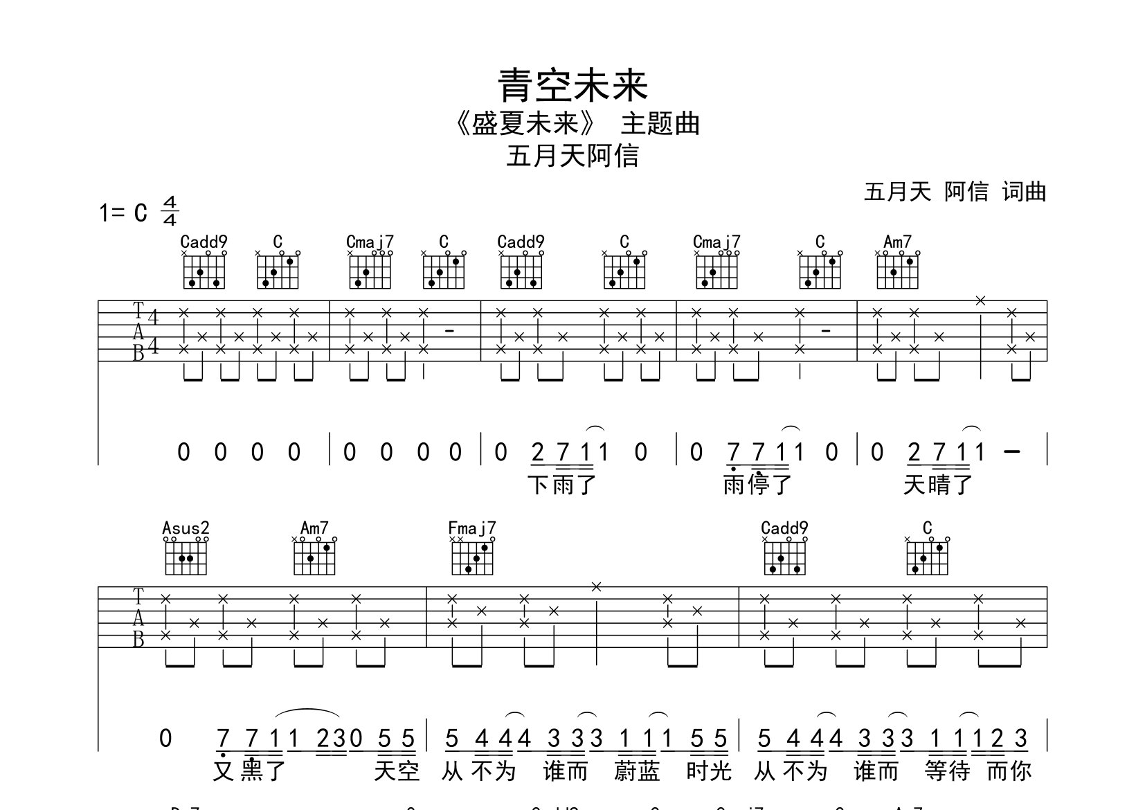 青空未来吉他谱预览图