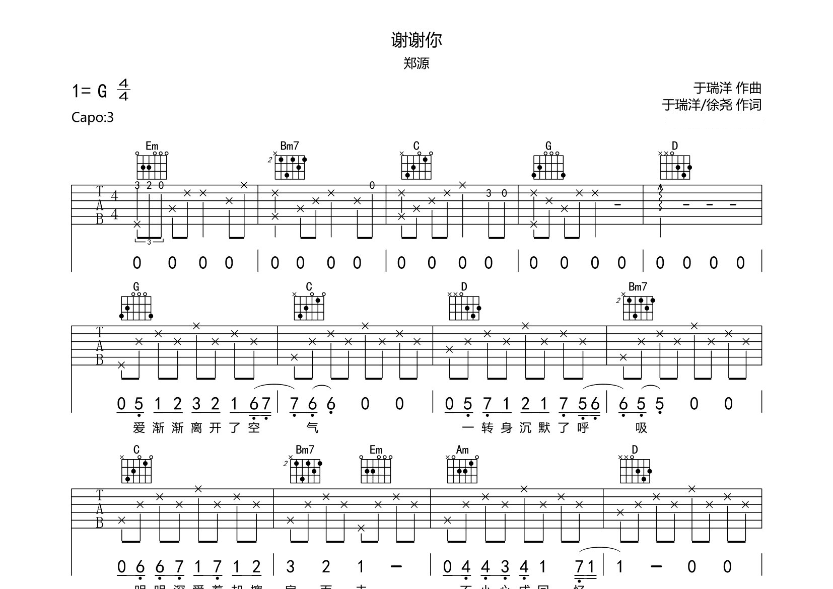 谢谢你吉他谱预览图