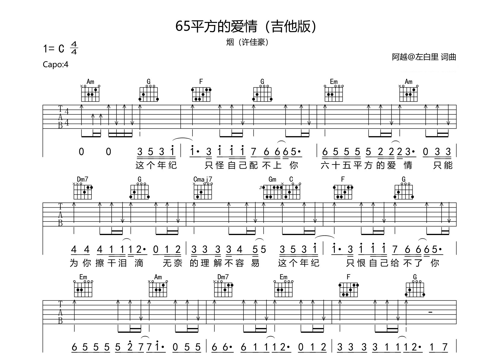 65平方的爱情吉他谱预览图