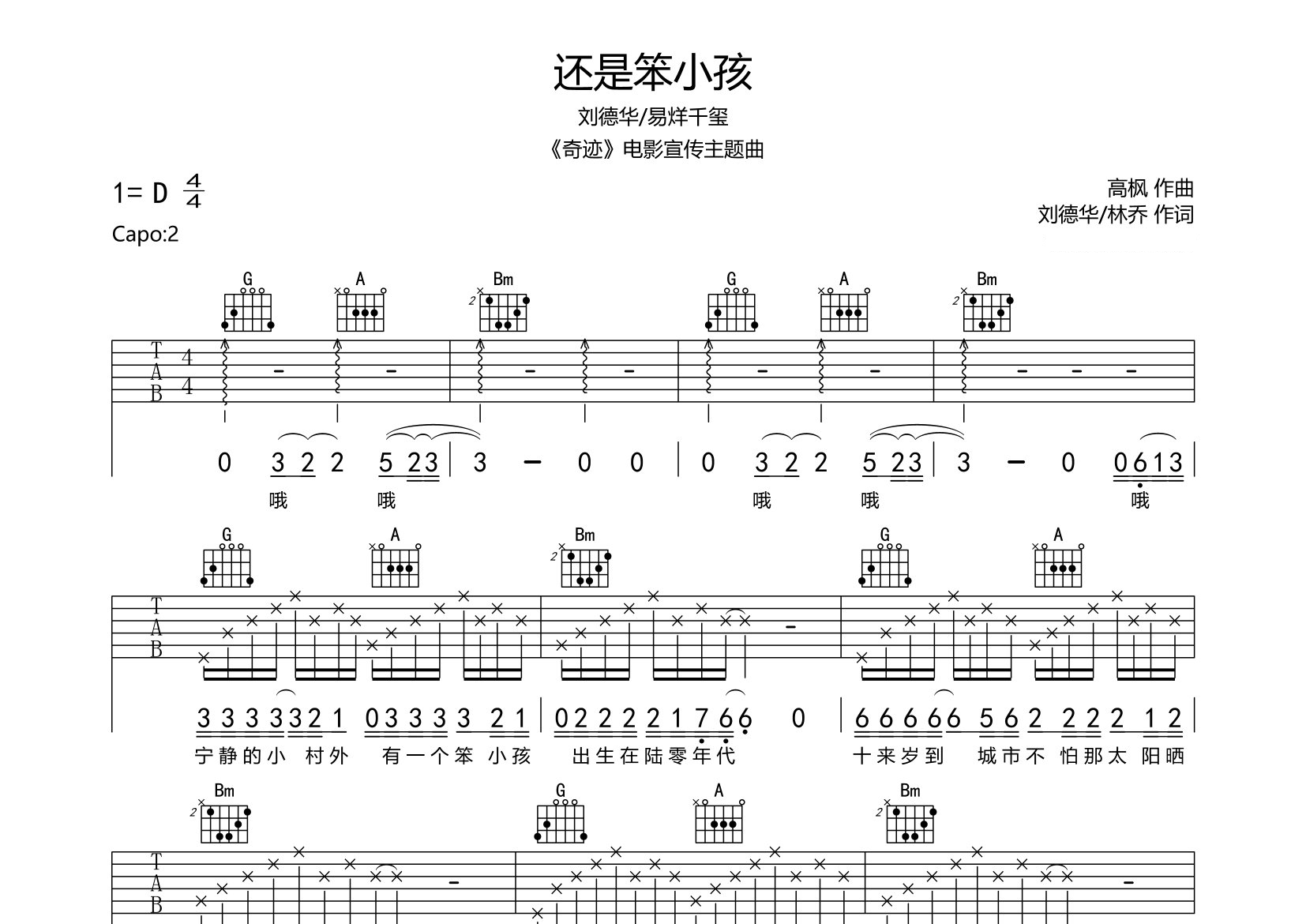 还是笨小孩吉他谱预览图